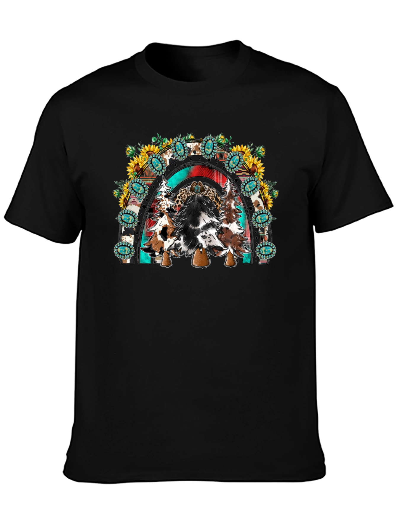 Western Christmas Trees Rainbow T-Shirt
