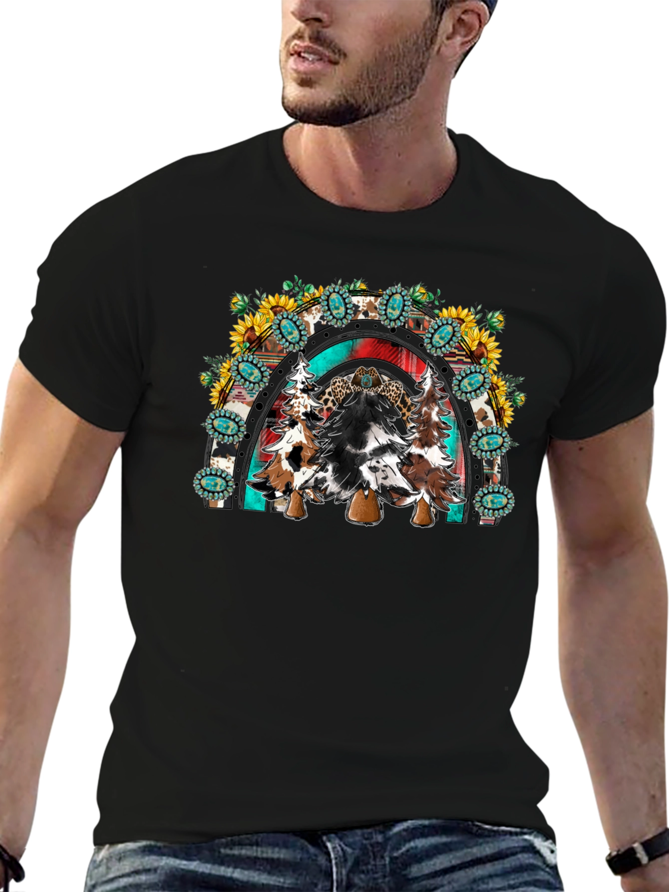 Western Christmas Trees Rainbow T-Shirt