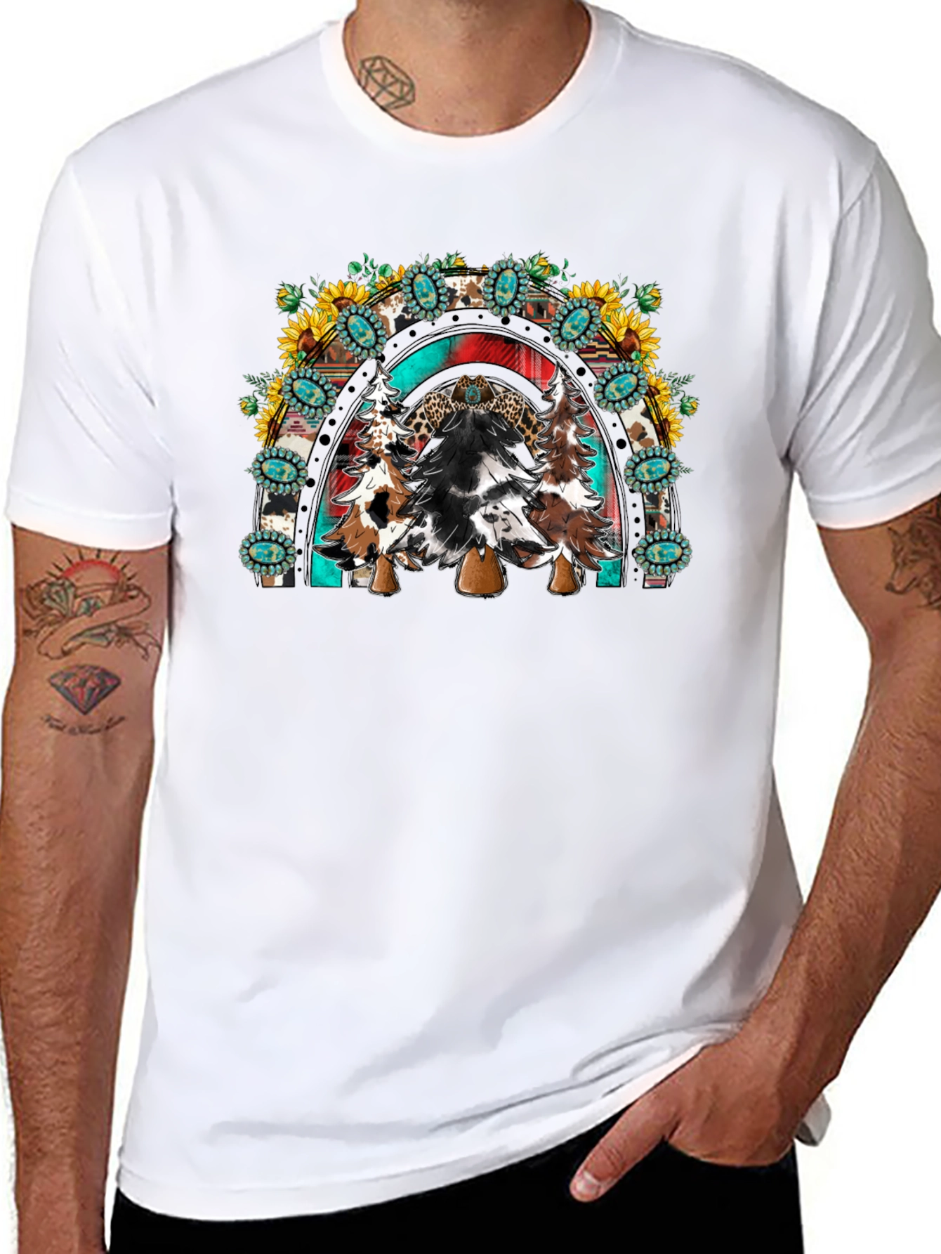 Western Christmas Trees Rainbow T-Shirt