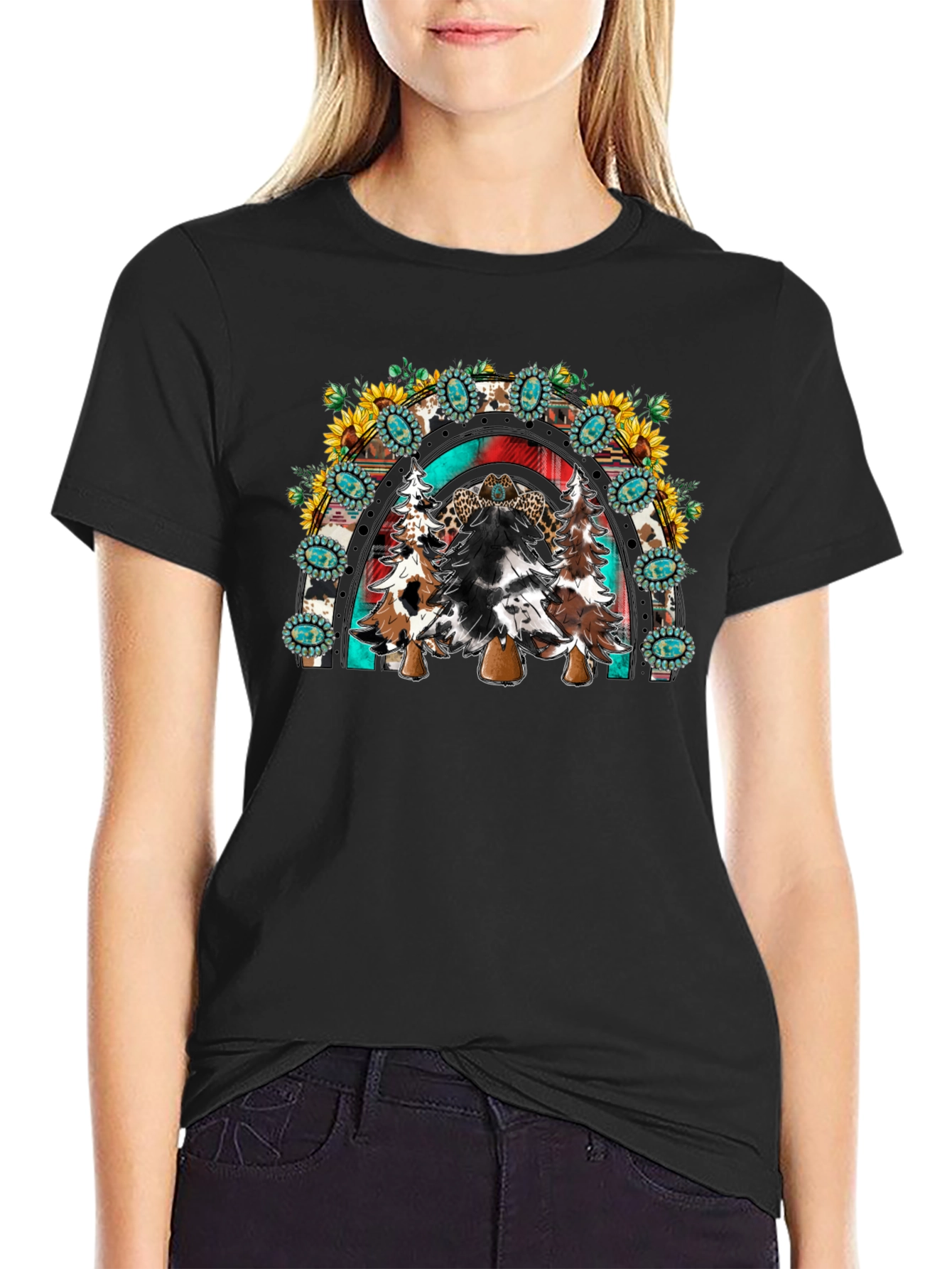 Western Christmas Trees Rainbow T-Shirt