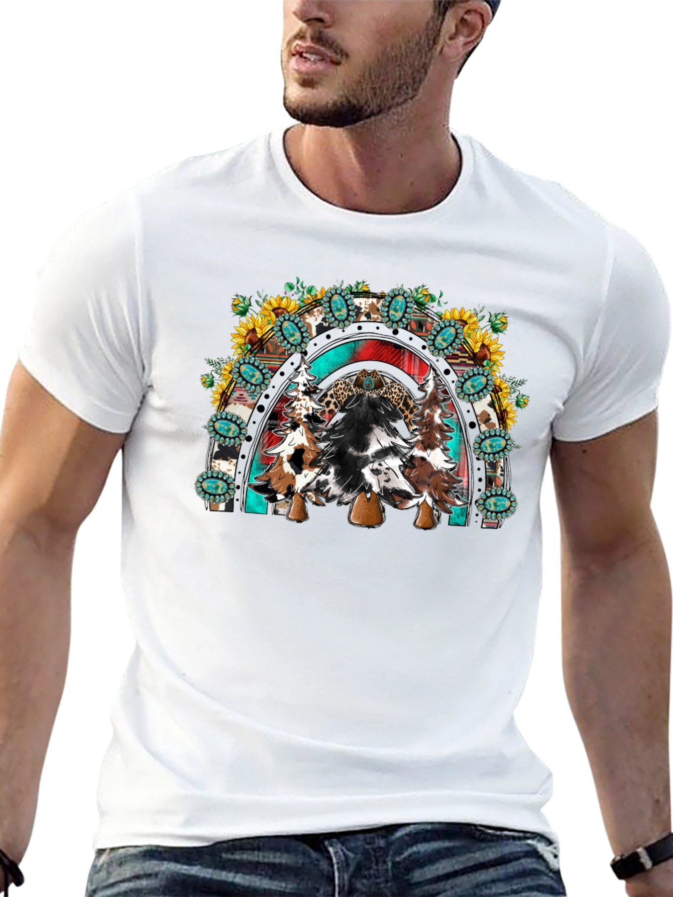 Western Christmas Trees Rainbow T-Shirt