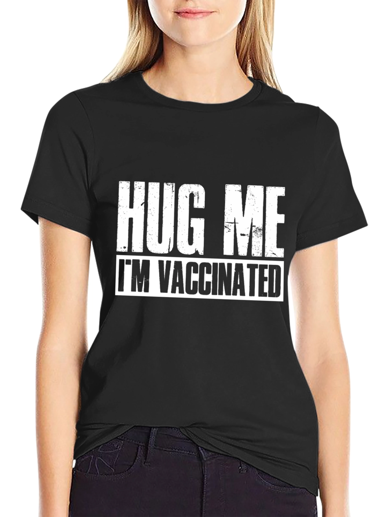 Hug Me Im Vaccinated Black Tee