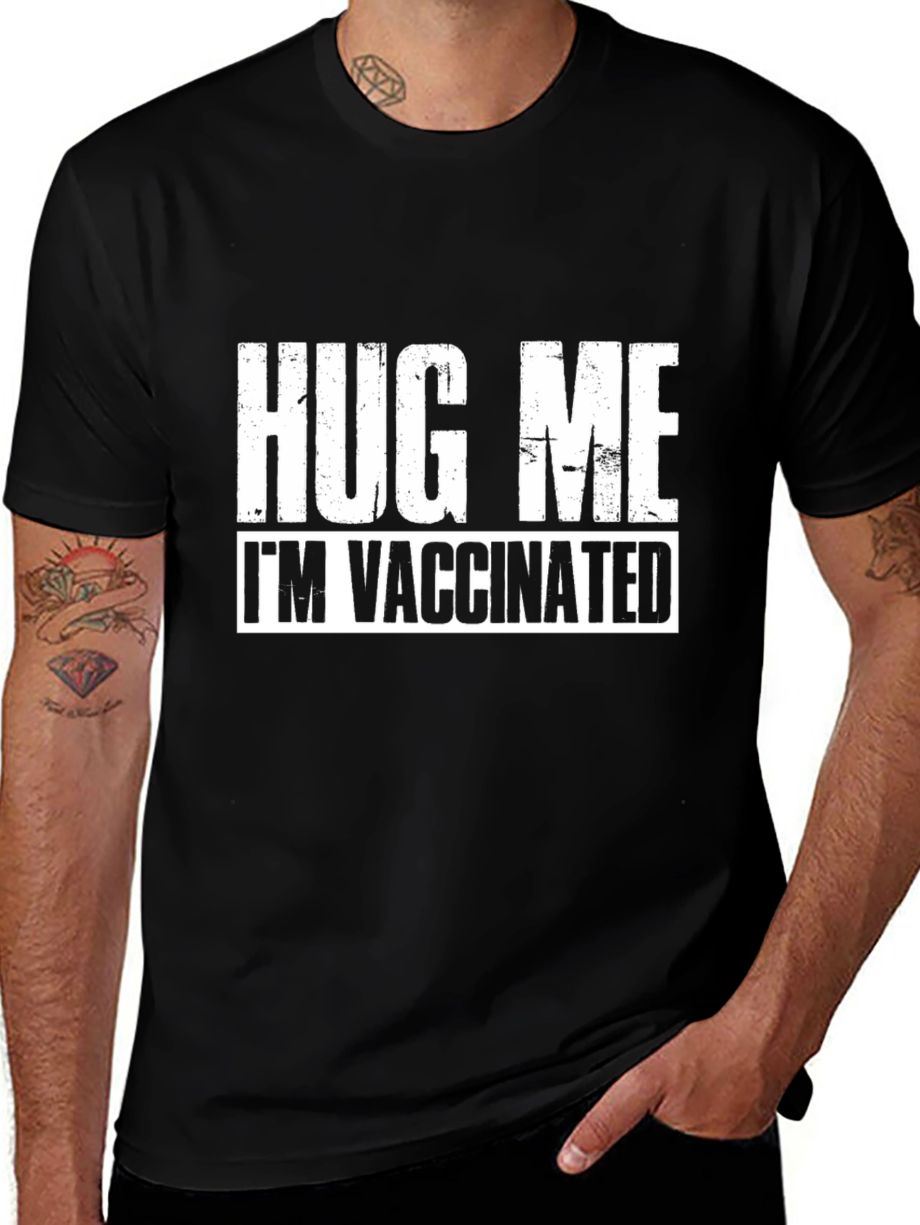 Hug Me Im Vaccinated Black Tee