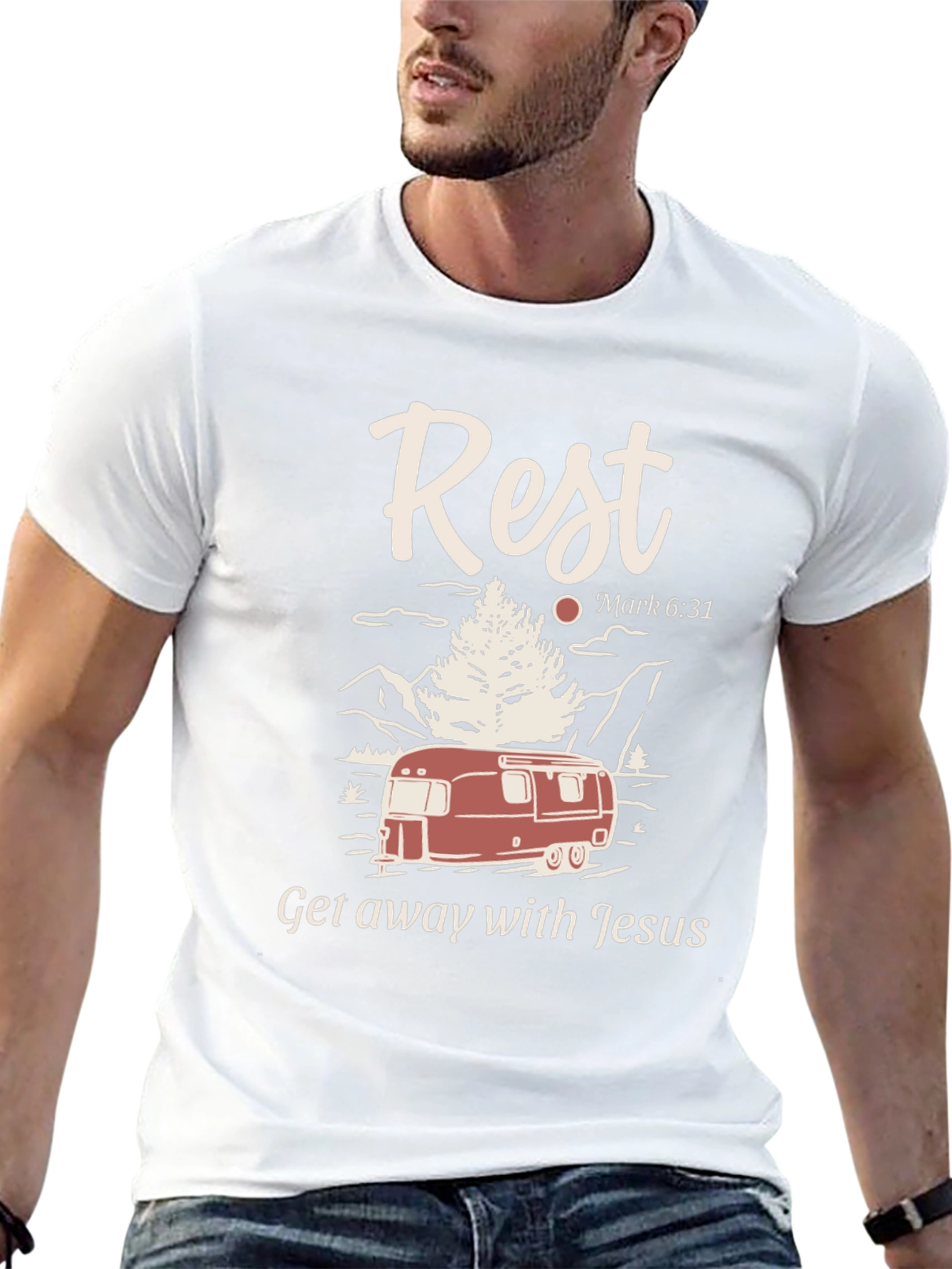 Rest Getaway T-Shirt: Camping with Jesus Tee