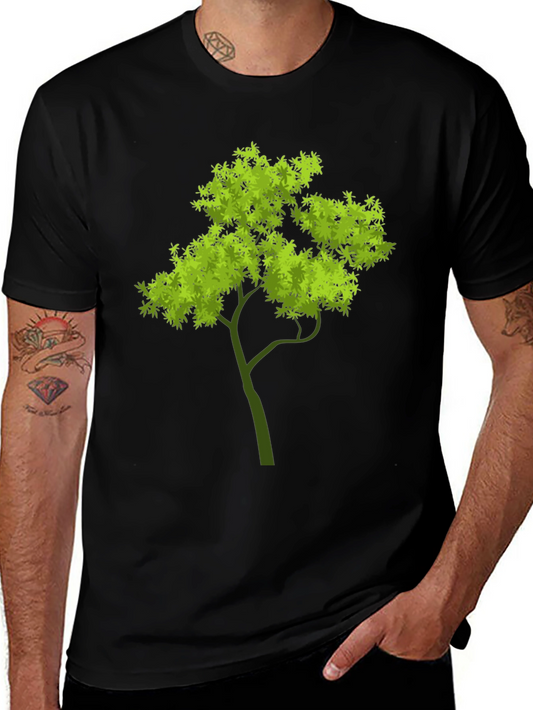 Green Tree Graphic Tee - Black Cotton Blend Casual Shirt