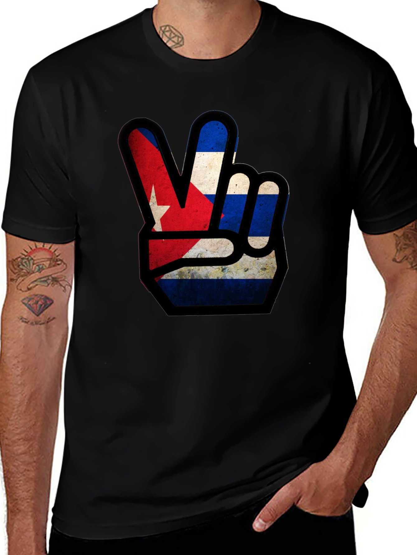 Cuba Flag Peace Sign Graphic T-Shirt