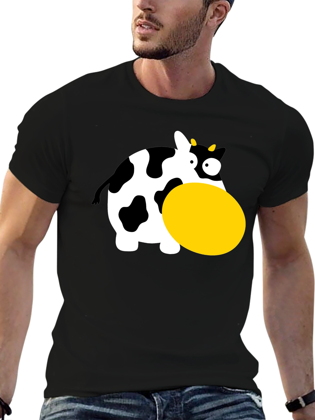 Funny Cartoon Cow Graphic T-Shirt - Black