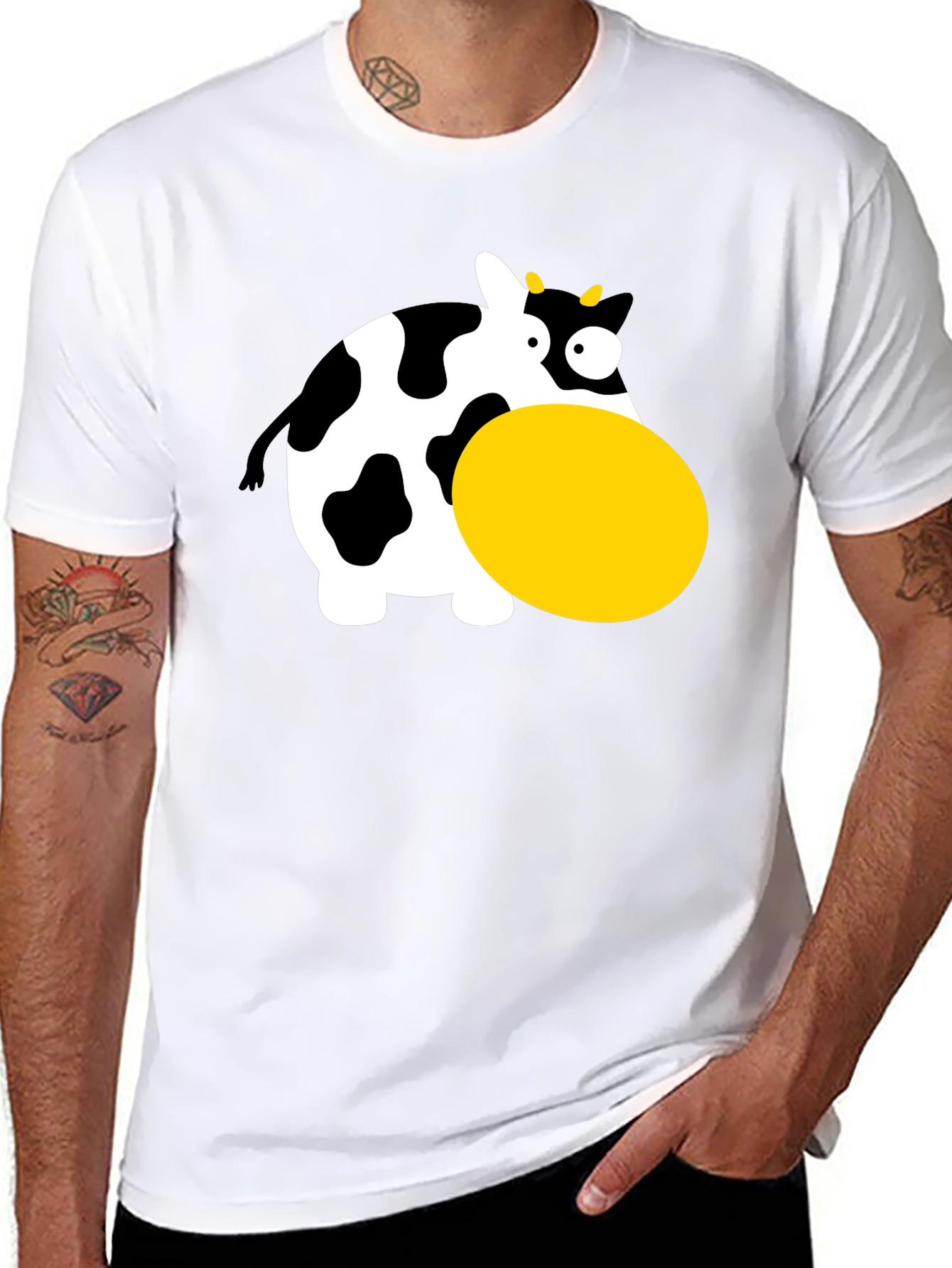 Funny Cartoon Cow Graphic T-Shirt - Black