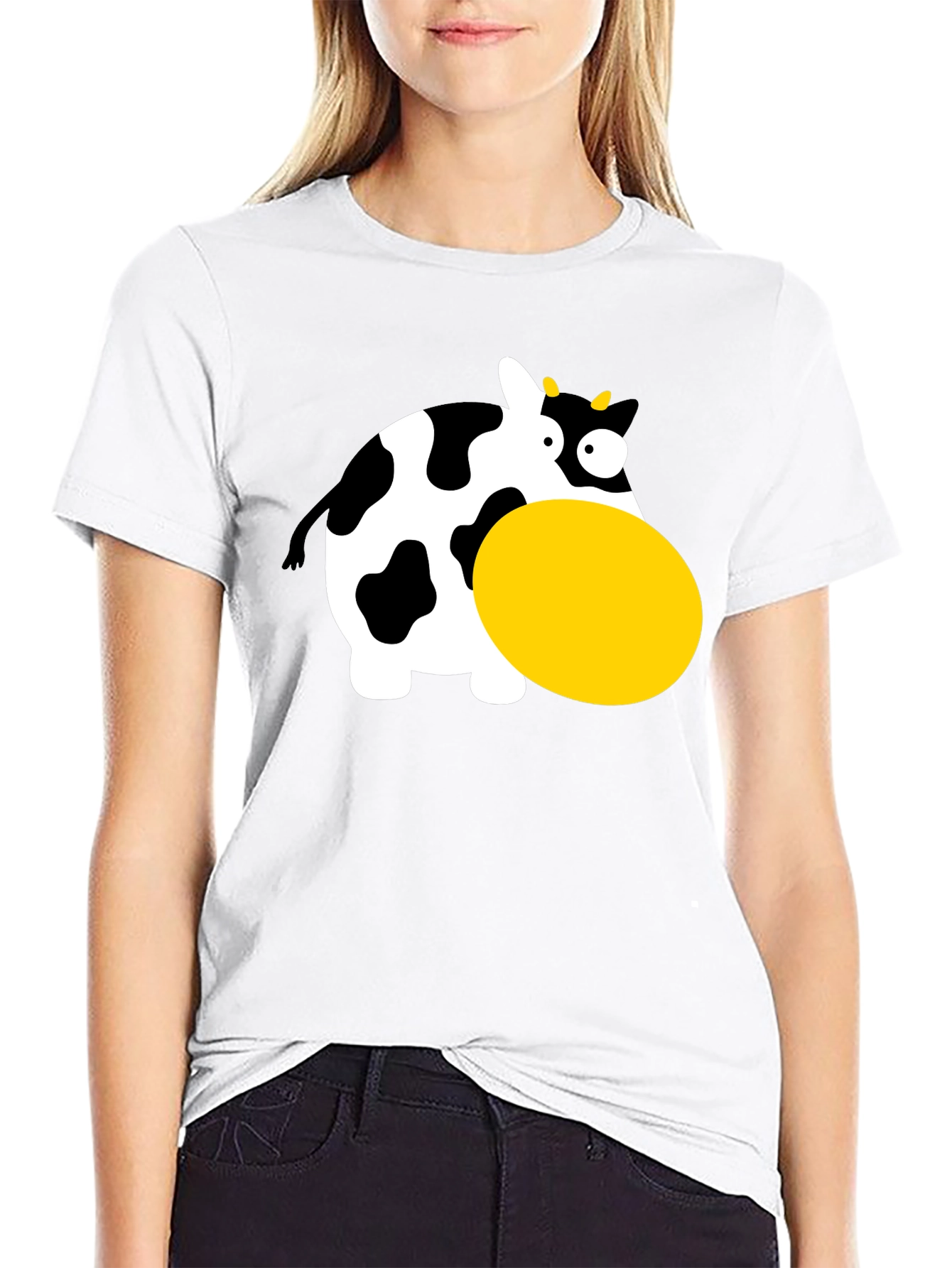 Funny Cartoon Cow Graphic T-Shirt - Black
