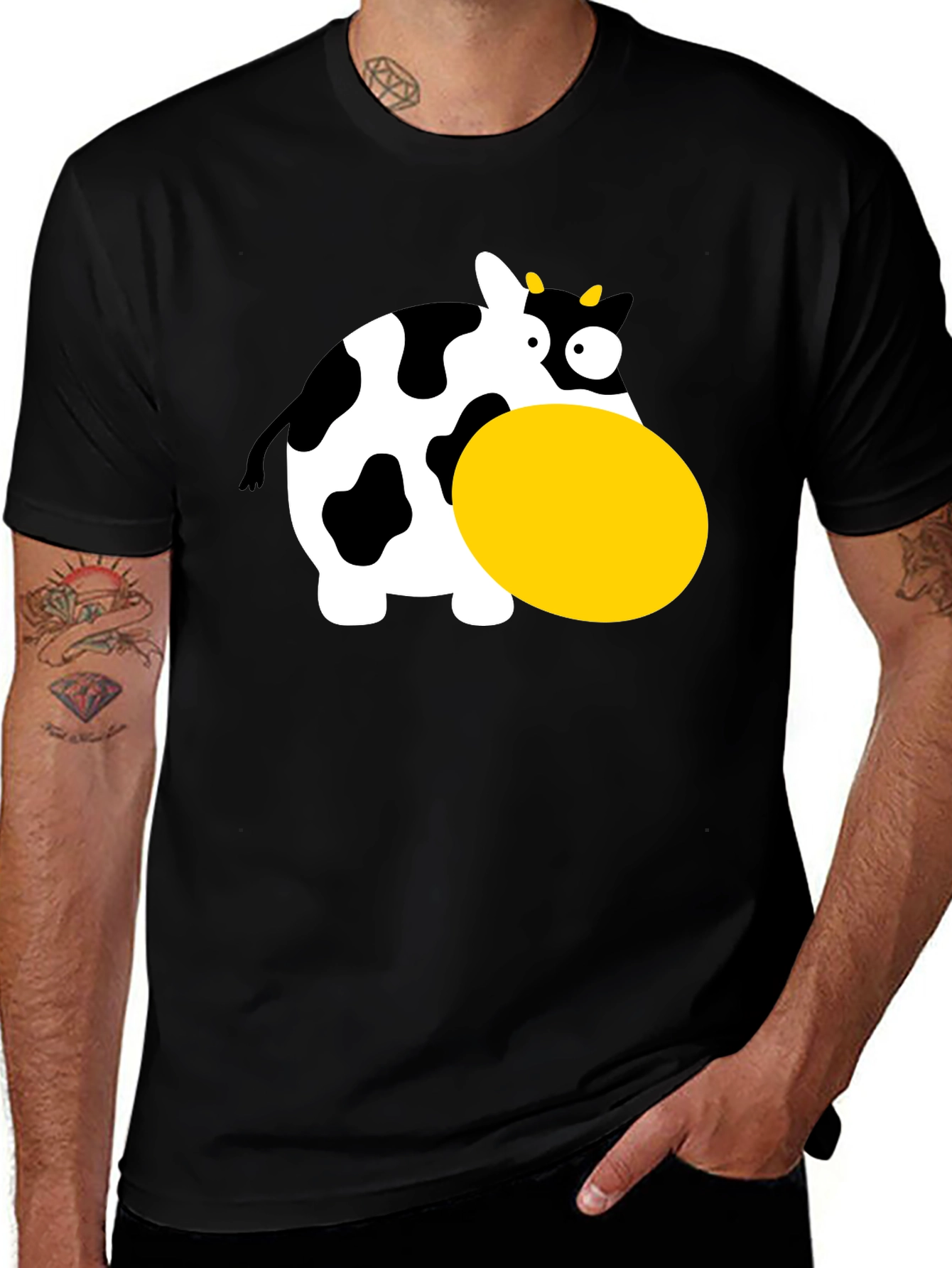 Funny Cartoon Cow Graphic T-Shirt - Black