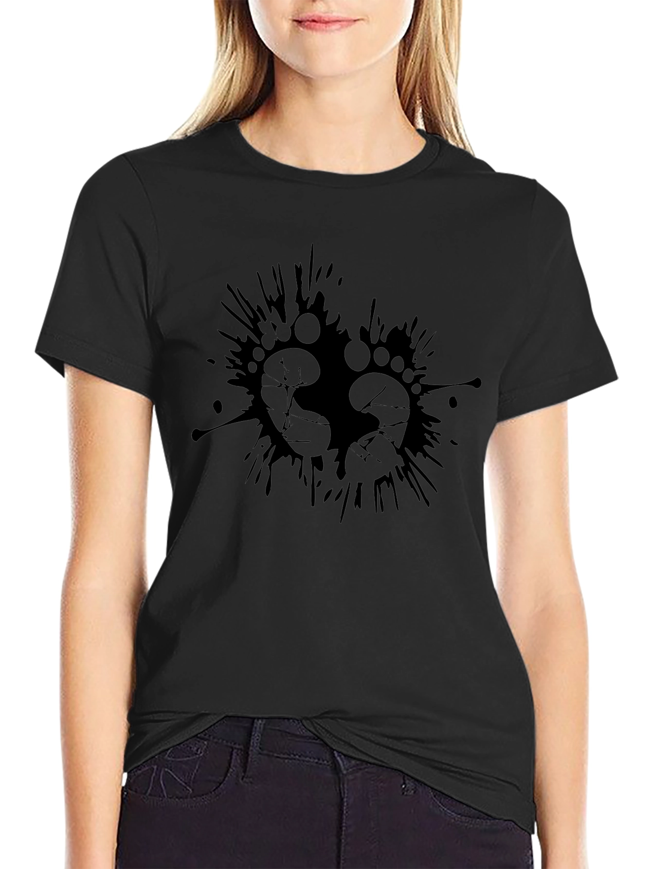Mens Black Graphic Tee - Footprints Splash Design
