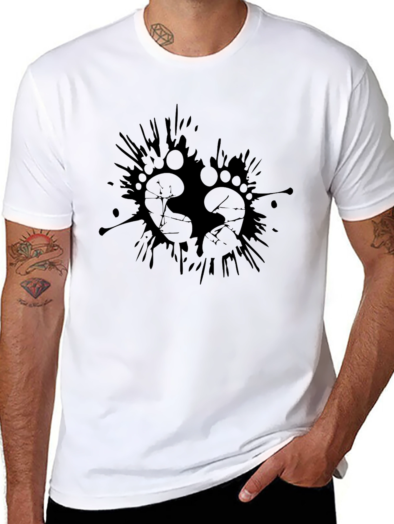 Mens Black Graphic Tee - Footprints Splash Design