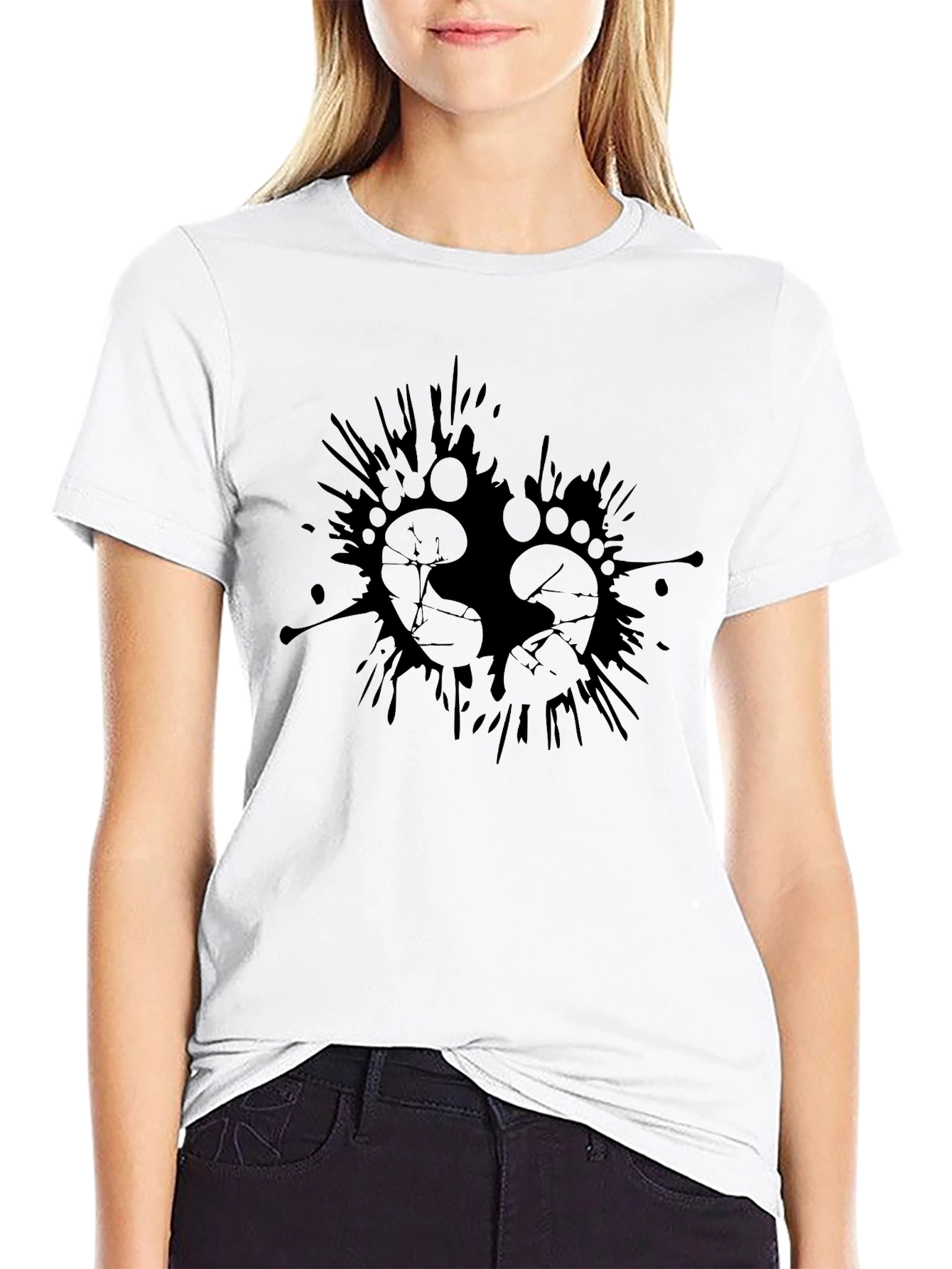 Mens Black Graphic Tee - Footprints Splash Design
