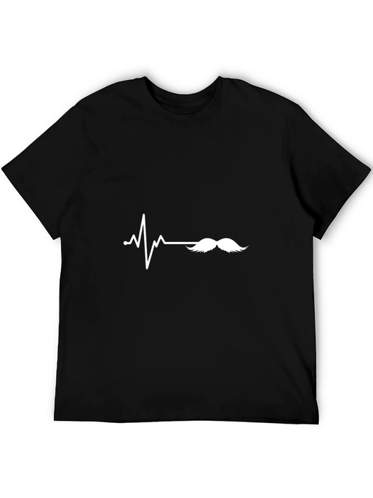 Funny Mustache Heartbeat Graphic Tee - Cool Design!