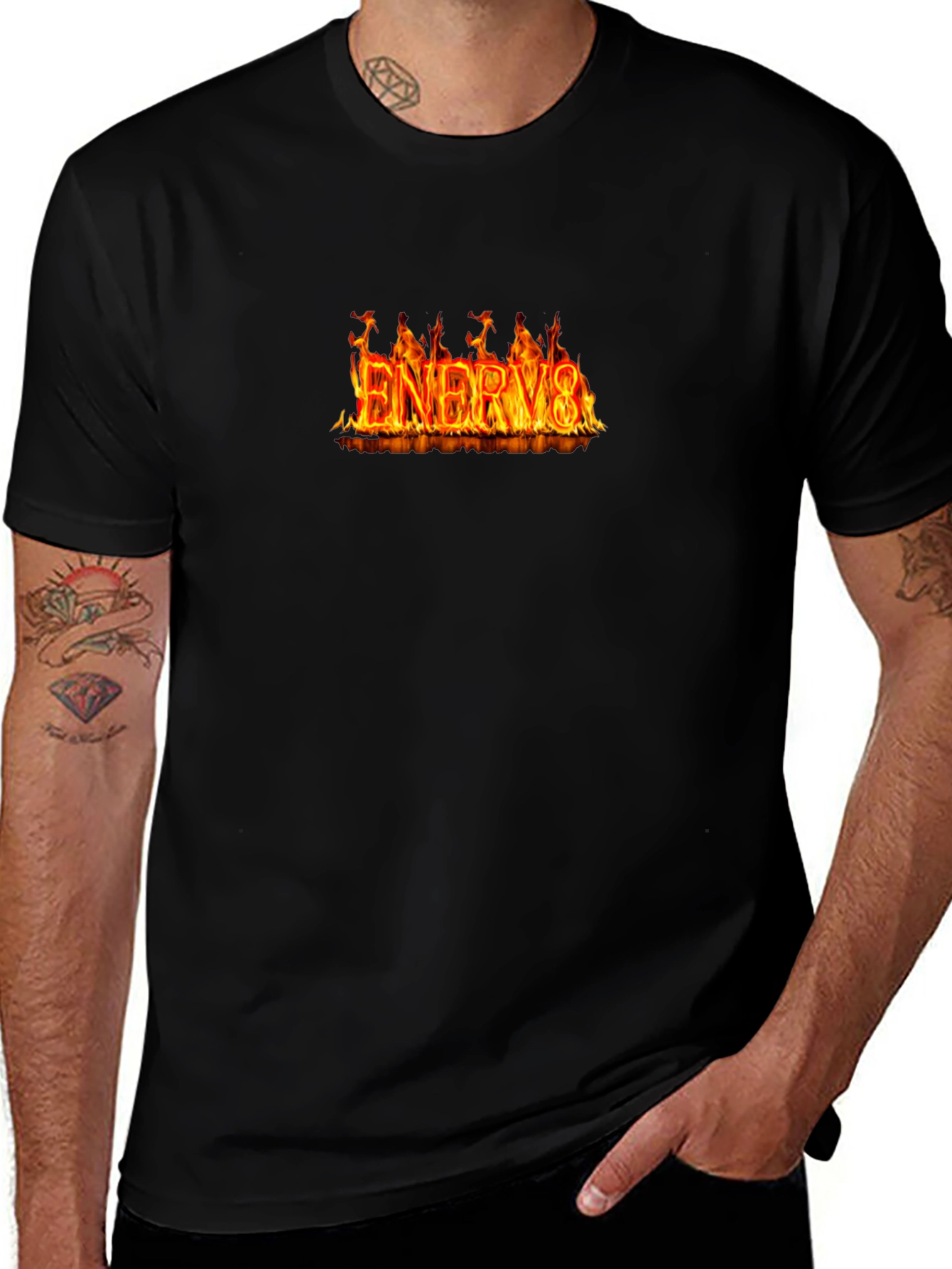 Flaming ENERGY8 Graphic Tee - Black Cotton T-Shirt