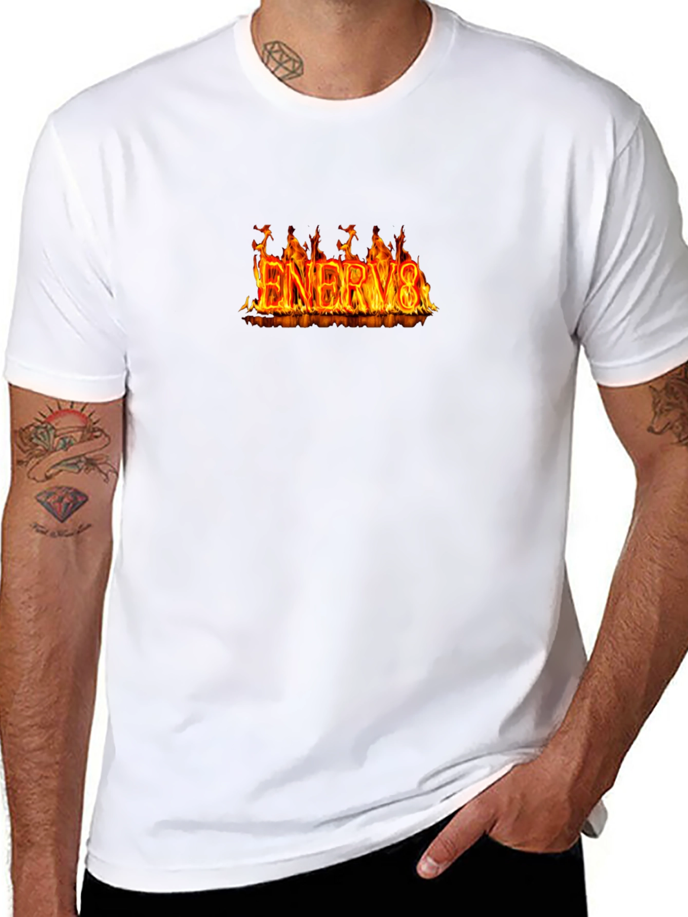 Flaming ENERGY8 Graphic Tee - Black Cotton T-Shirt