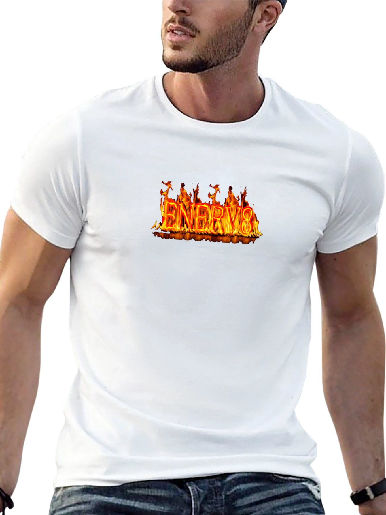 Flaming ENERGY8 Graphic Tee - Black Cotton T-Shirt