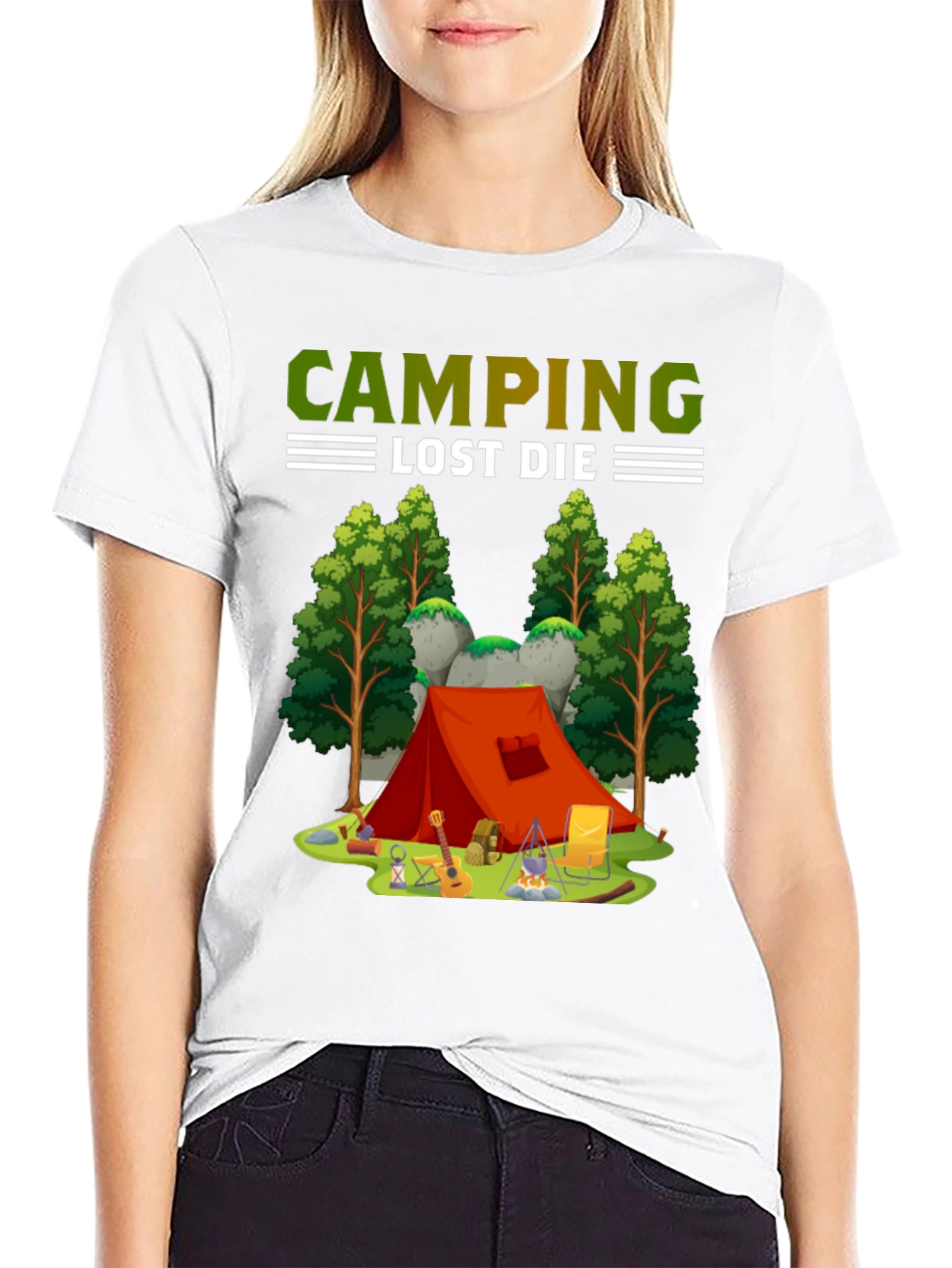 Camping T-Shirt Tent and Campfire Design