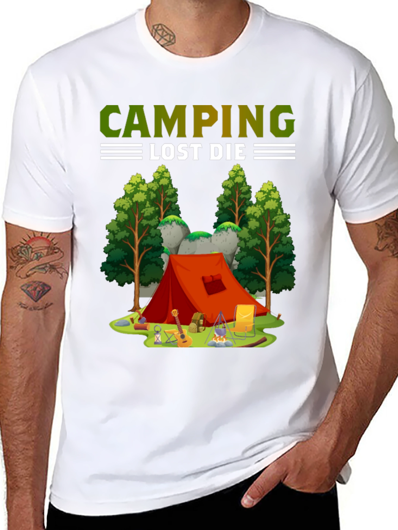 Camping T-Shirt Tent and Campfire Design