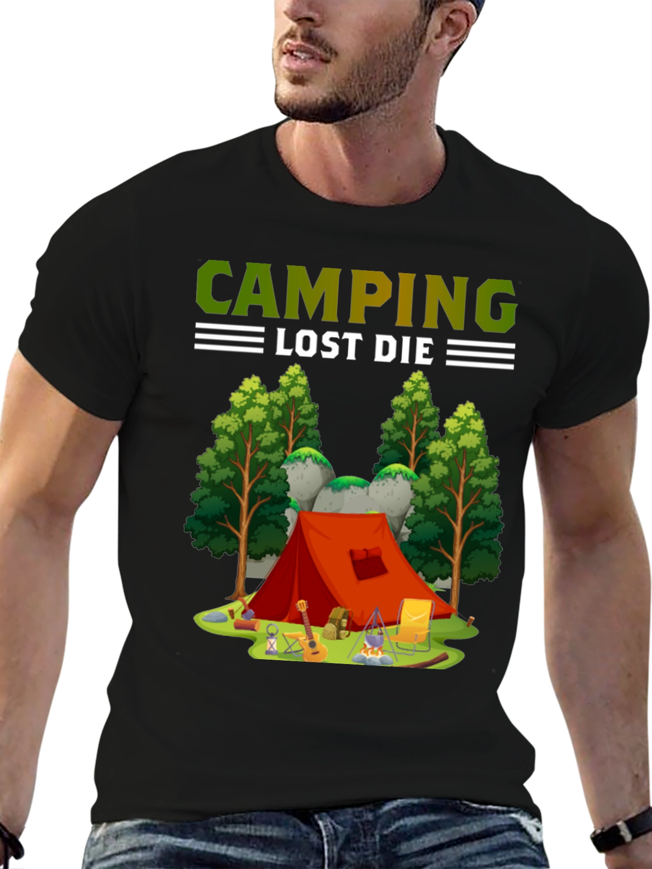 Camping T-Shirt Tent and Campfire Design