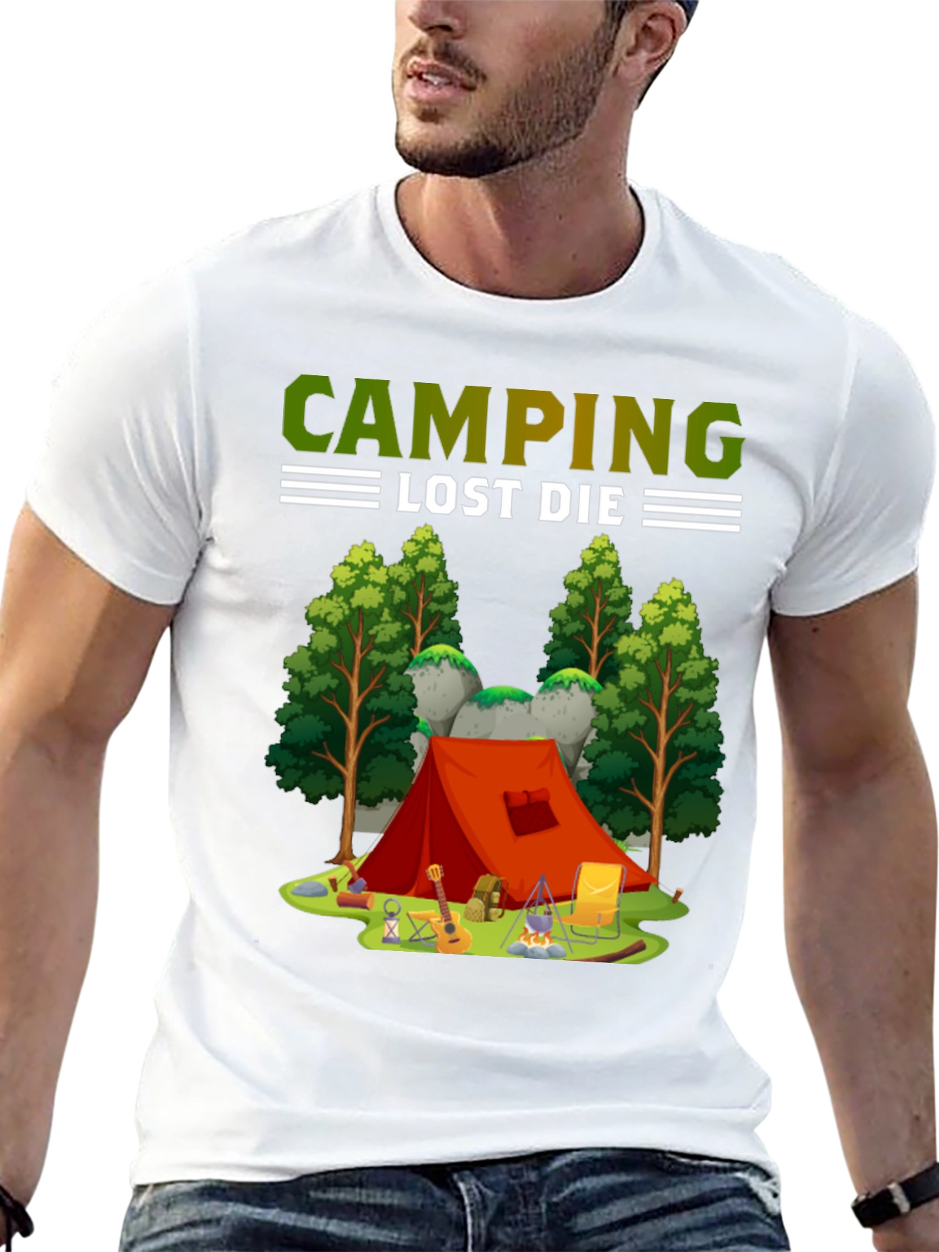 Camping T-Shirt Tent and Campfire Design