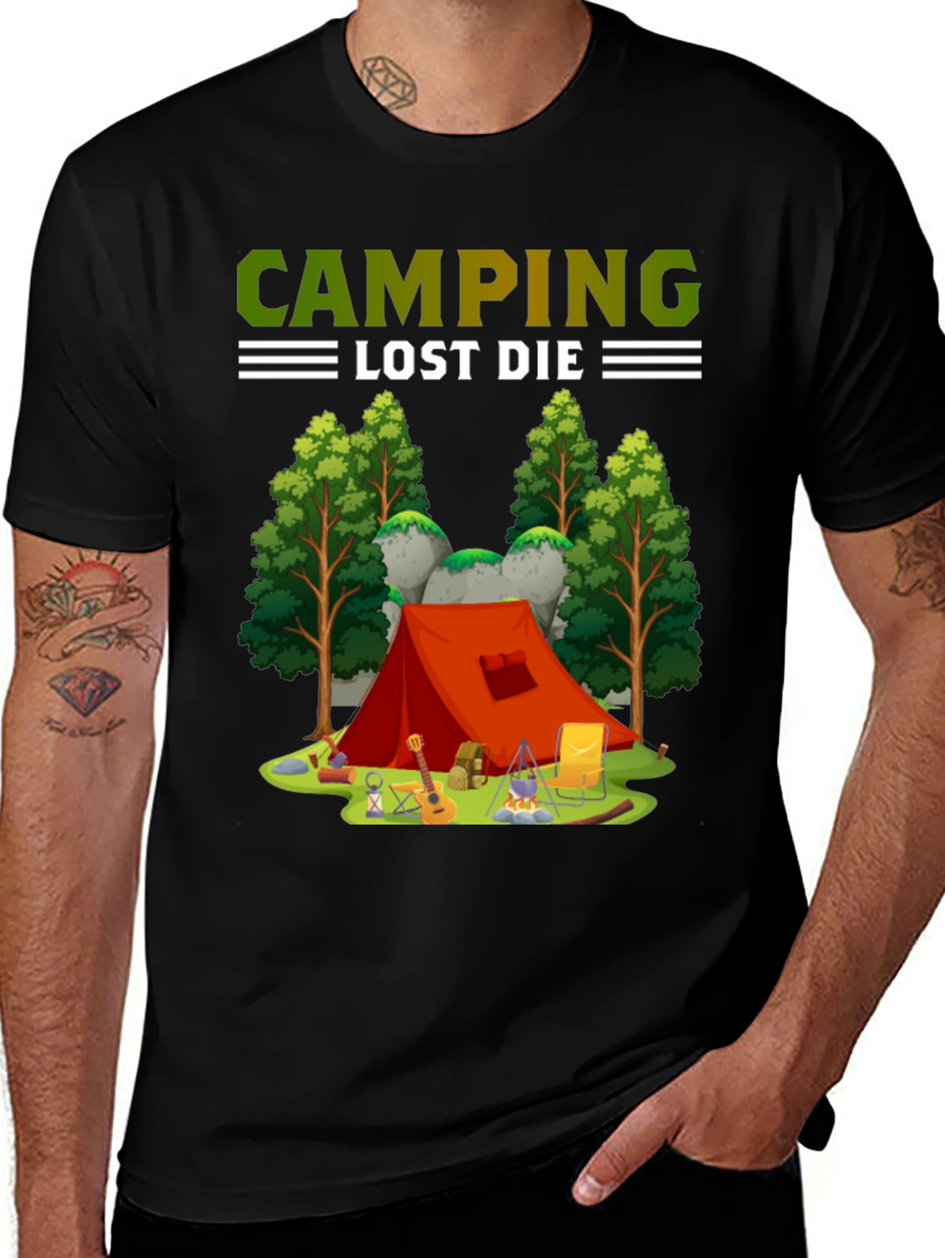 Camping T-Shirt Tent and Campfire Design
