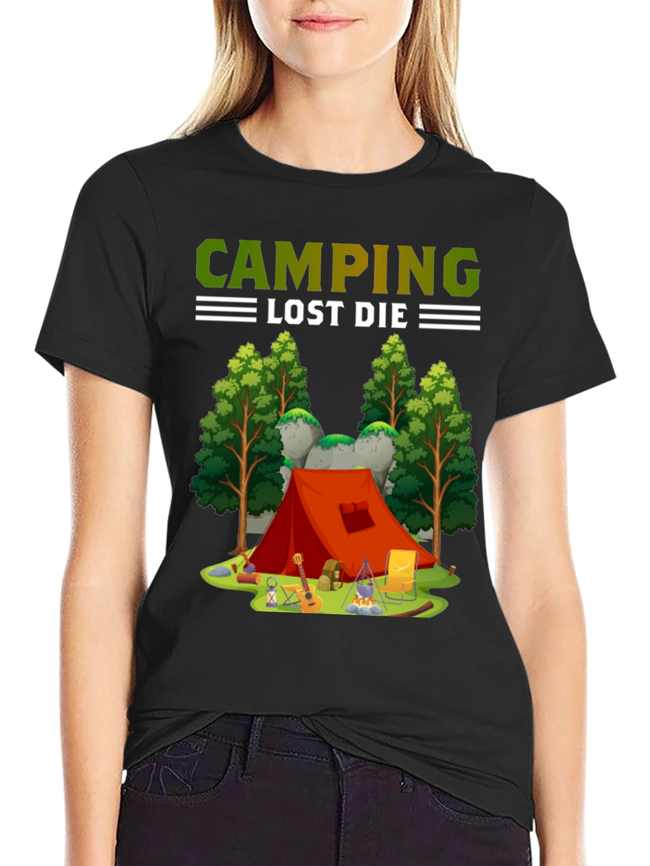 Camping T-Shirt Tent and Campfire Design