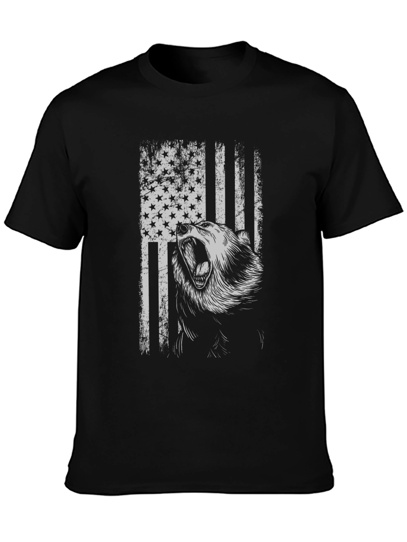 Grizzly Bear American Flag Graphic T-Shirt