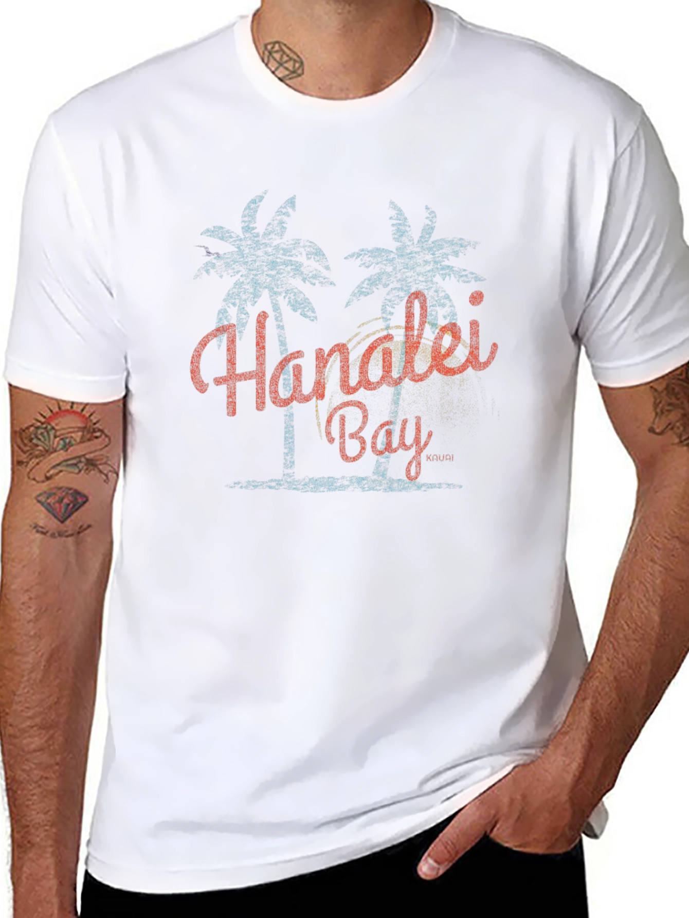 Hanalei Bay Graphic T-Shirt - Retro Palm Tree Design