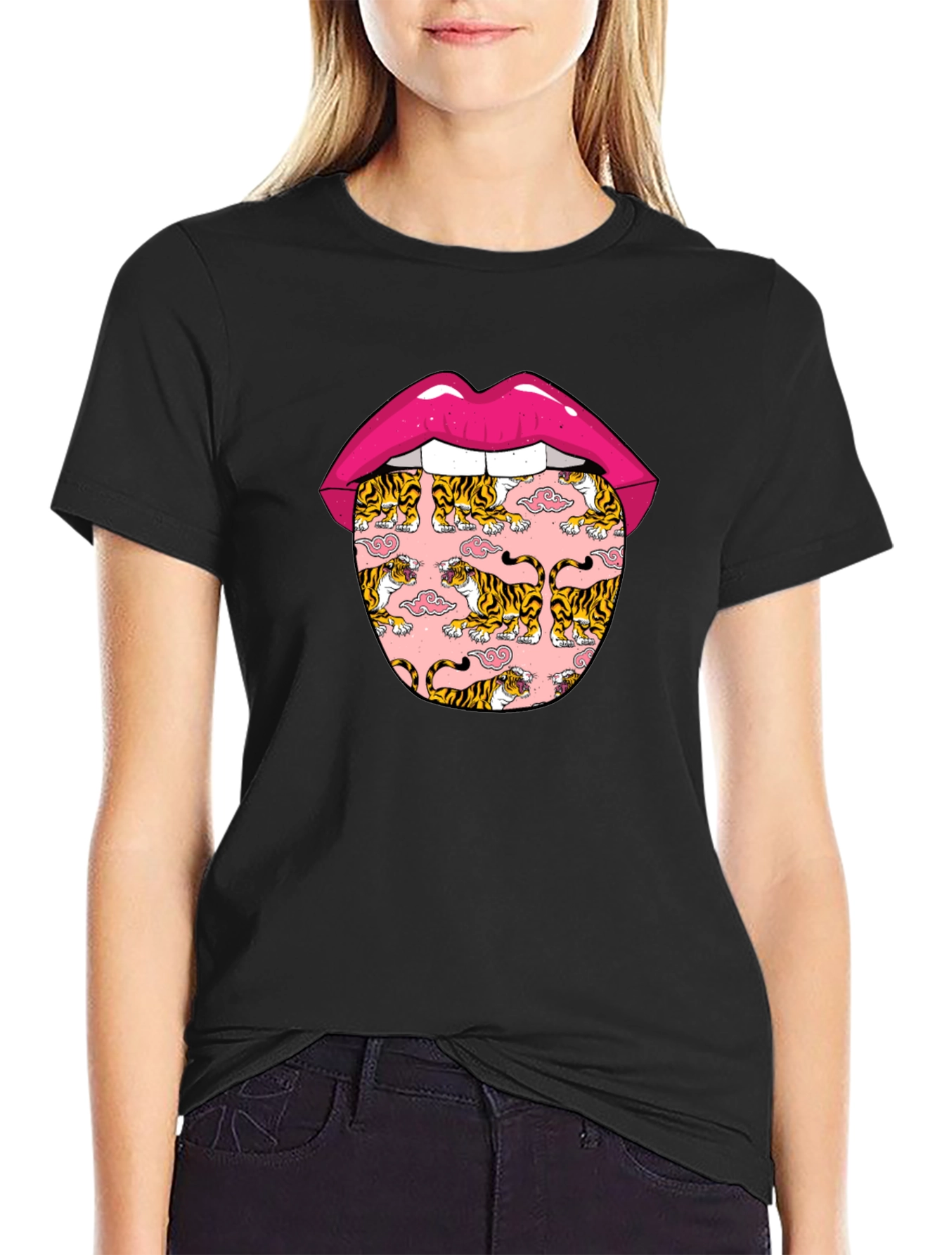 Tiger Tongue Graphic Tee - Black Unisex T-Shirt