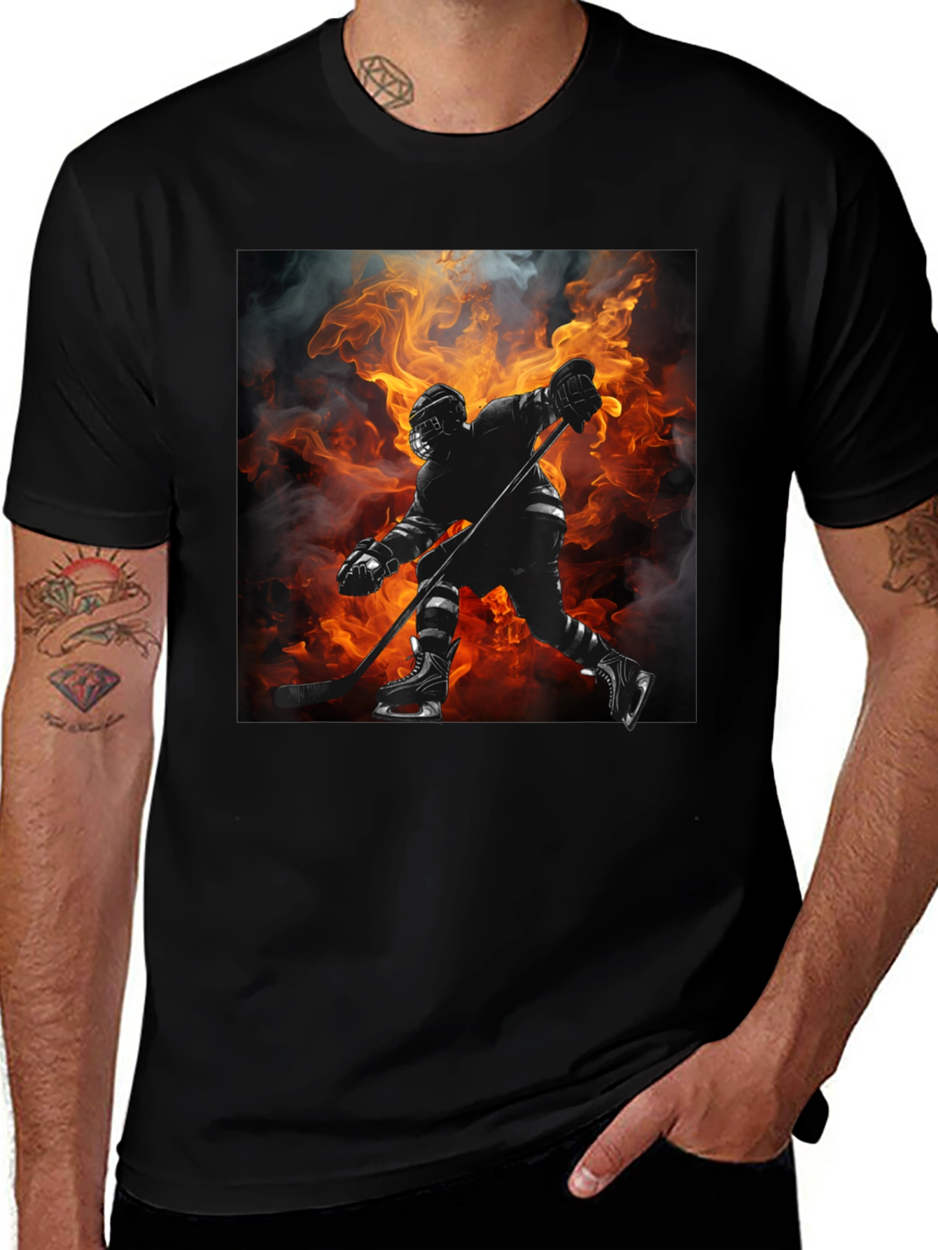 Hockey Player Flames Graphic T-Shirt