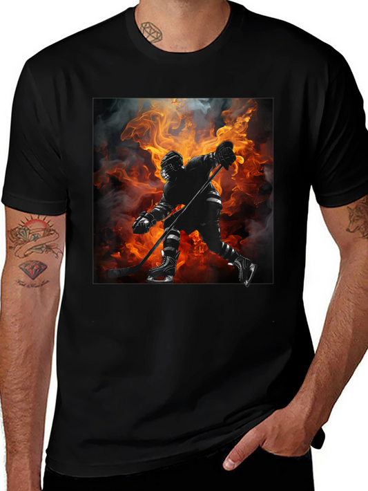 Hockey Player Flames Graphic T-Shirt