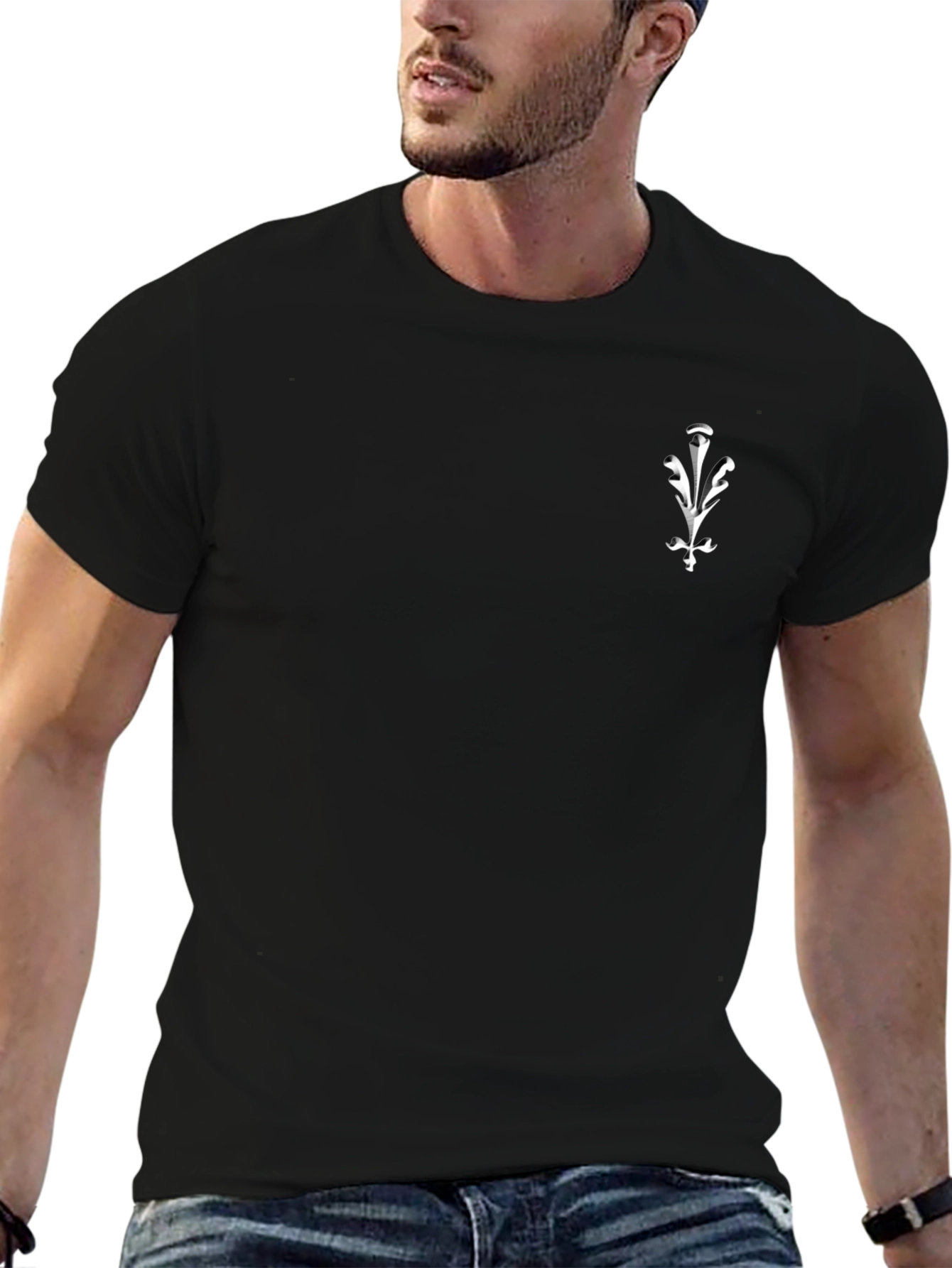 Mens Black Graphic Tee - Elegant Crest Design