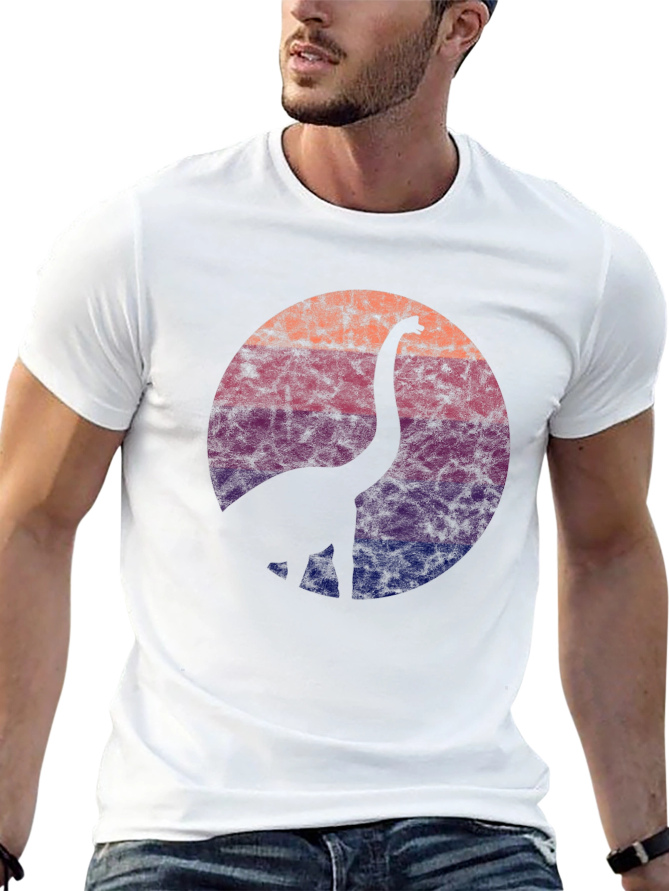 Retro Dinosaur Silhouette Graphic Tee - Black
