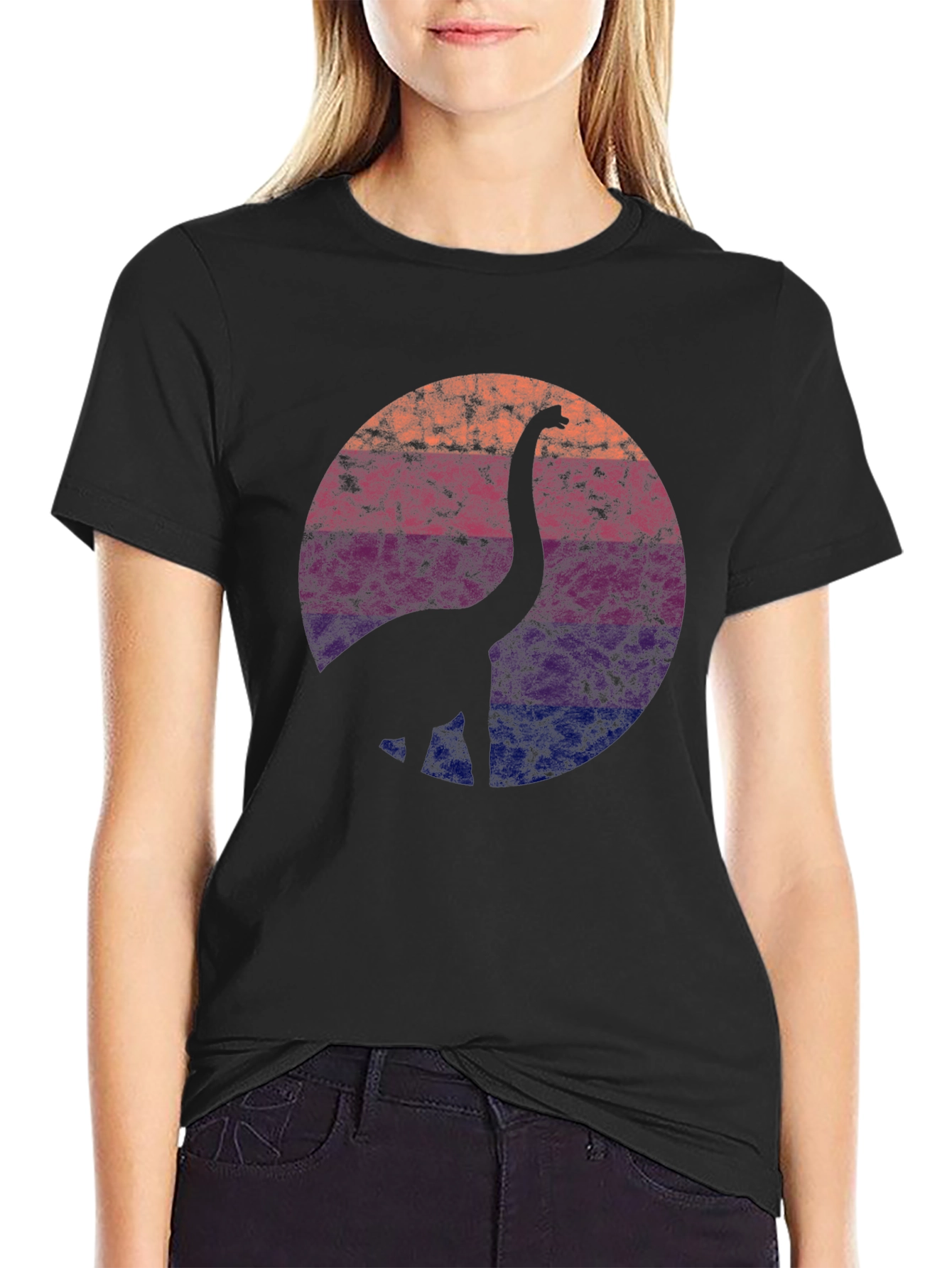 Retro Dinosaur Silhouette Graphic Tee - Black