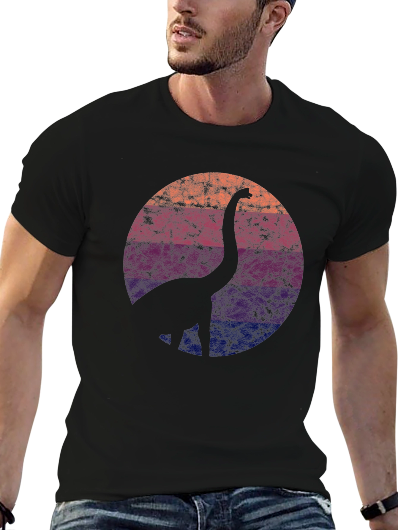 Retro Dinosaur Silhouette Graphic Tee - Black