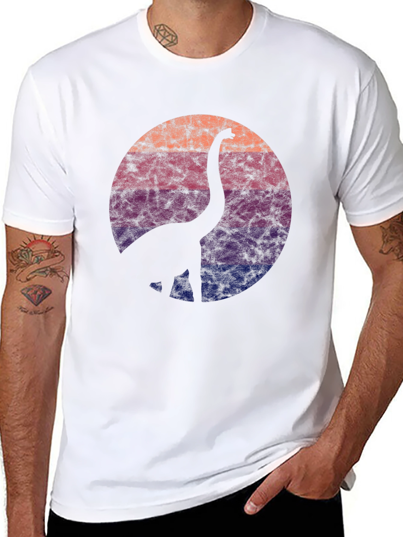 Retro Dinosaur Silhouette Graphic Tee - Black