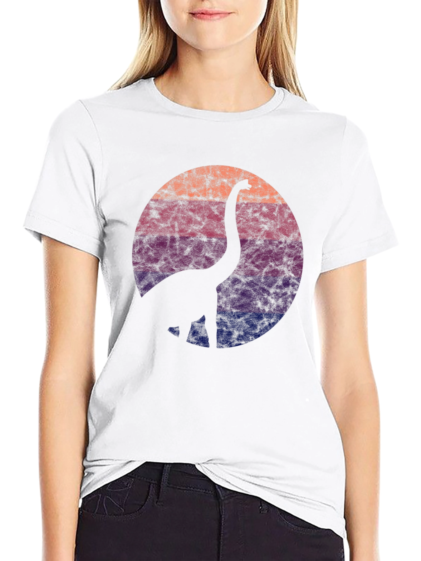 Retro Dinosaur Silhouette Graphic Tee - Black