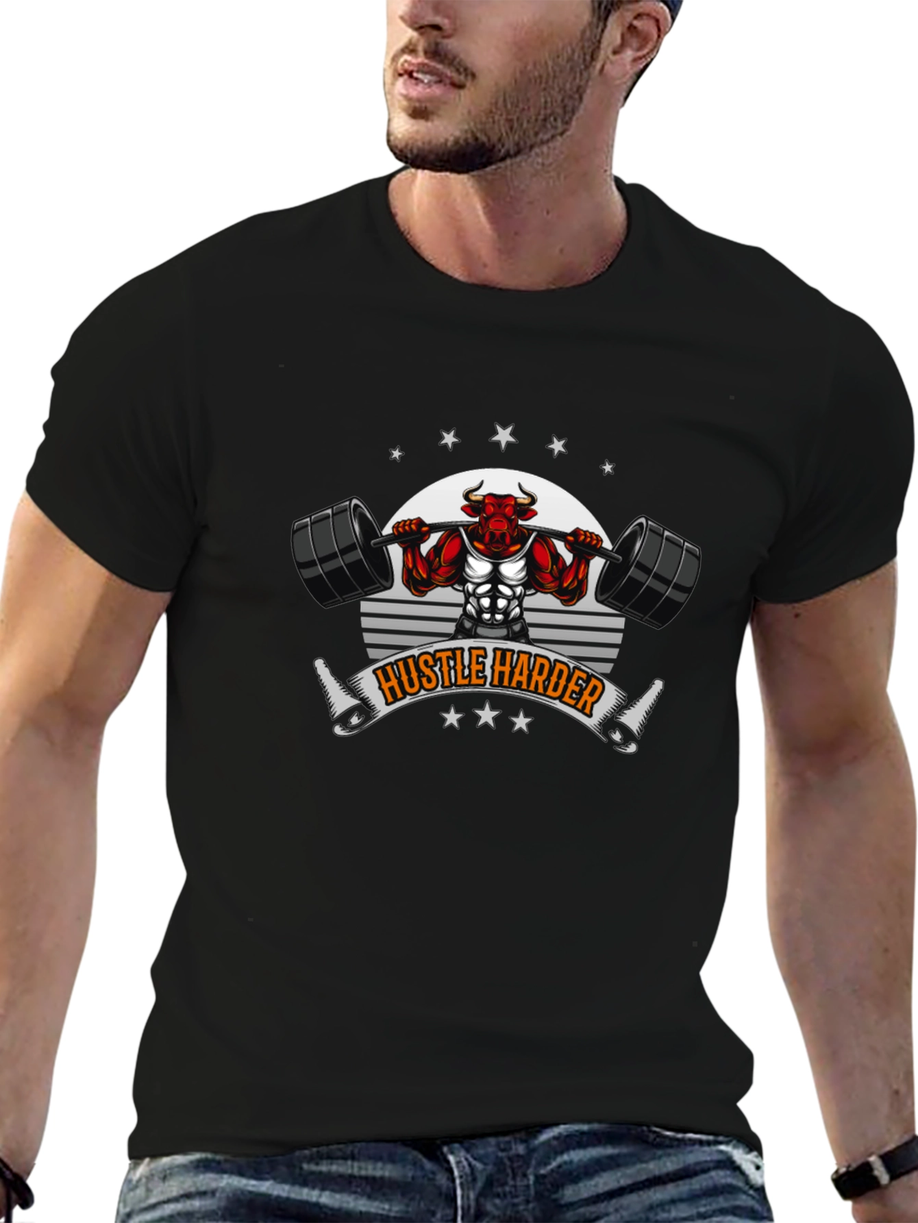 Hustle Harder Bull Gym T-Shirt