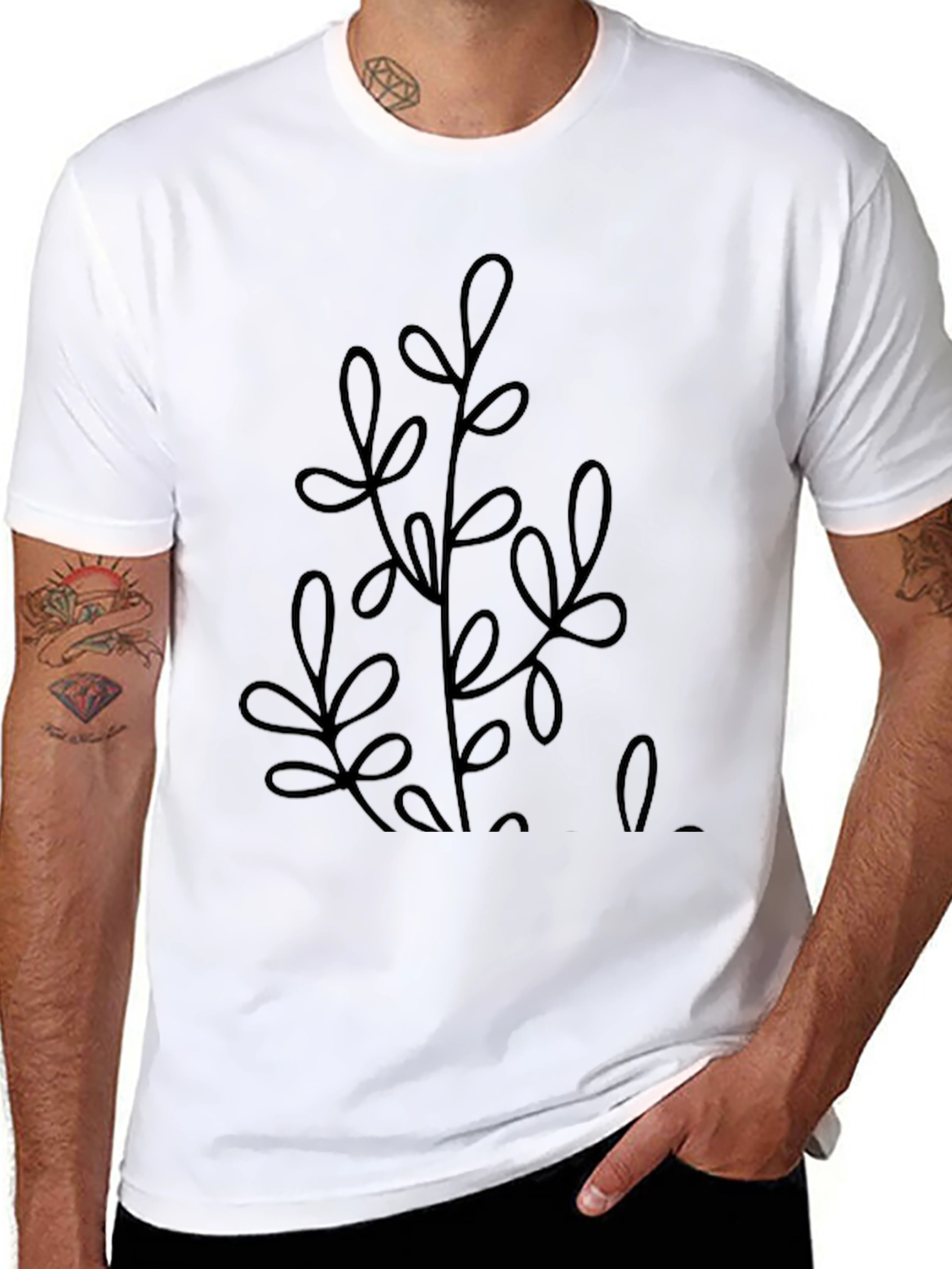 Minimalist Plant Graphic Black Tee