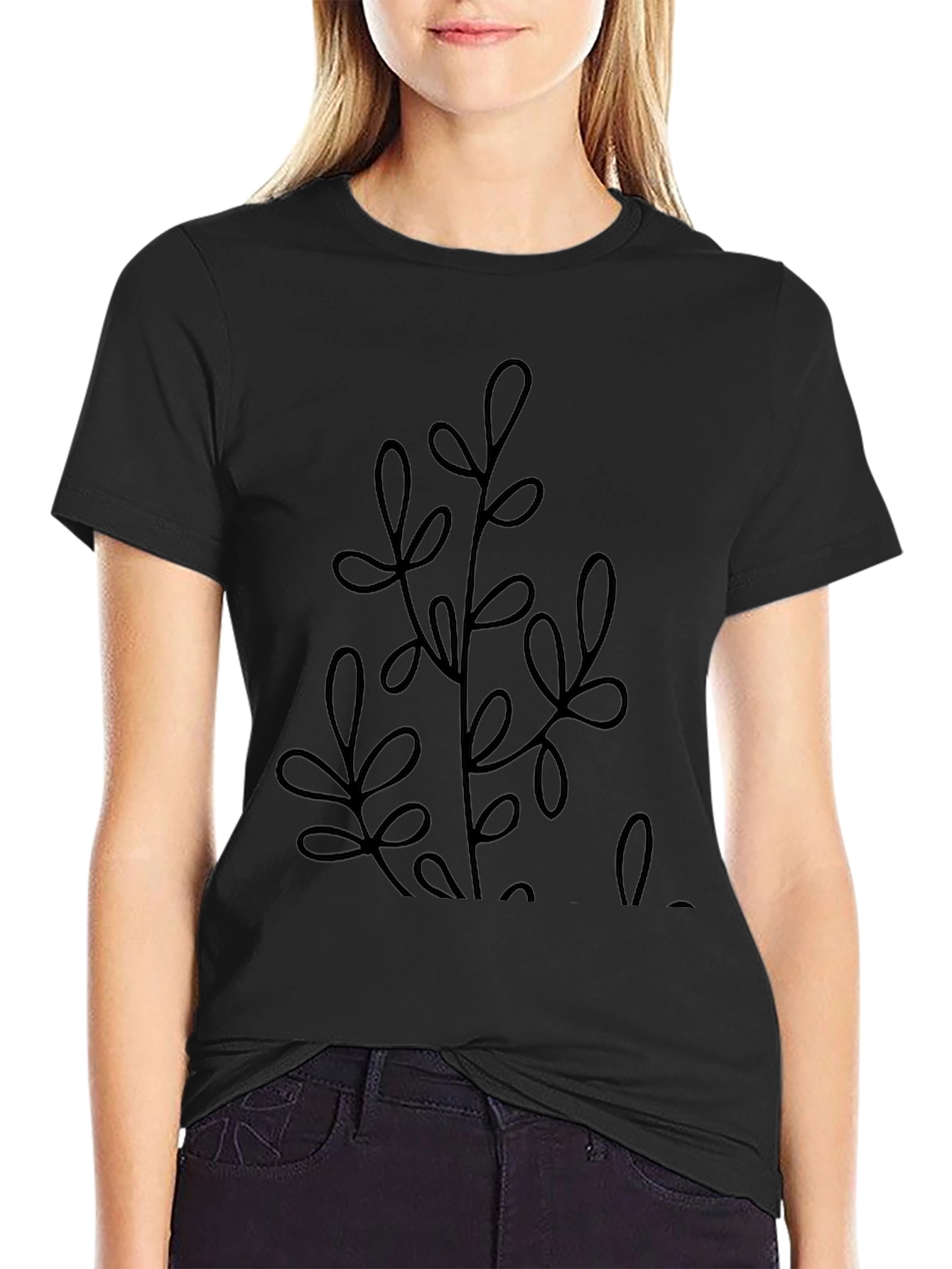 Minimalist Plant Graphic Black Tee