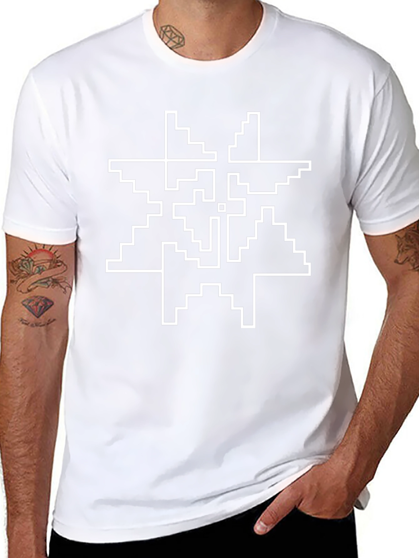 Geometric Pixel Art Graphic Tee - Black