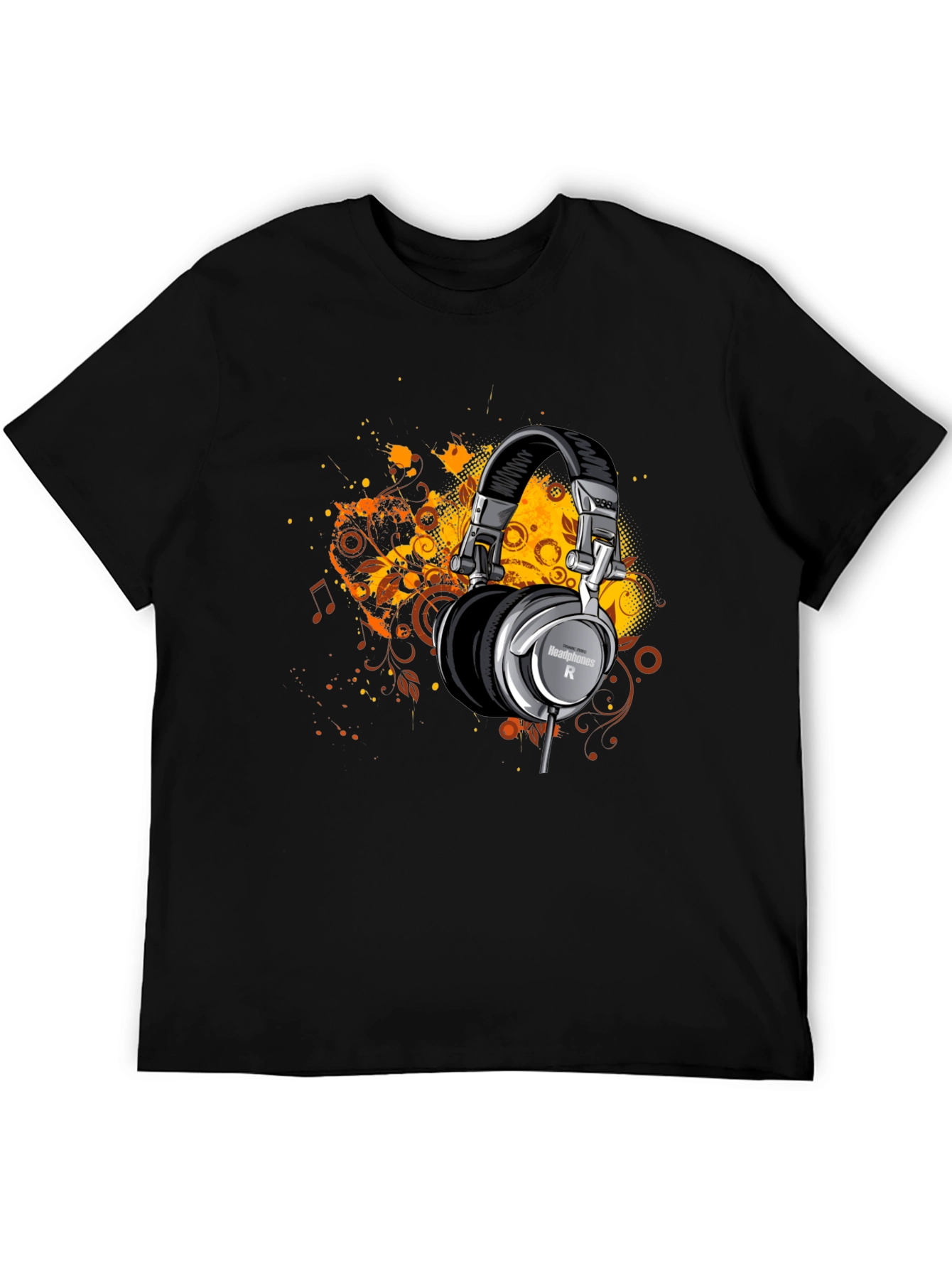 Headphones Graphic Print Black T-Shirt