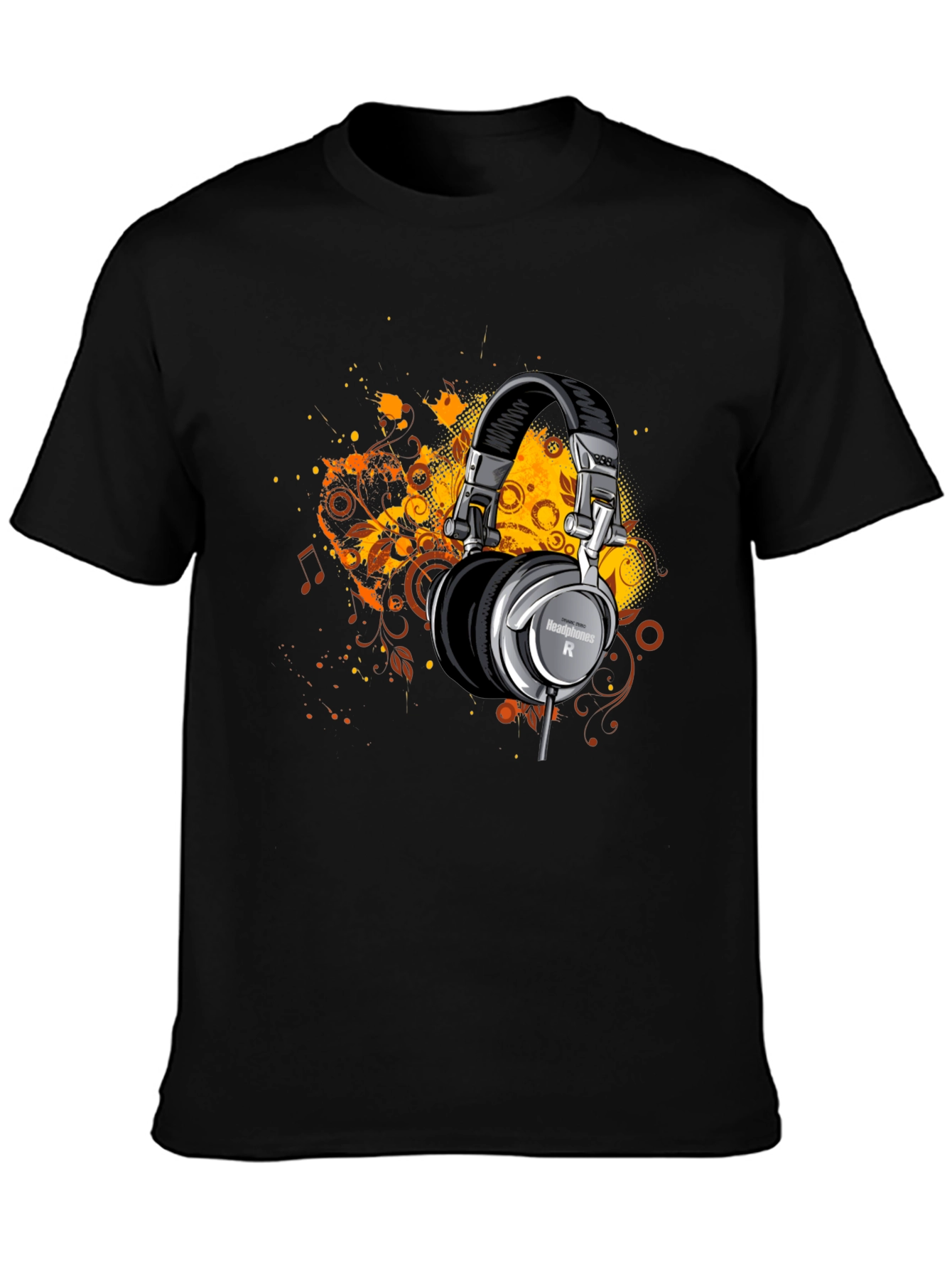 Headphones Graphic Print Black T-Shirt