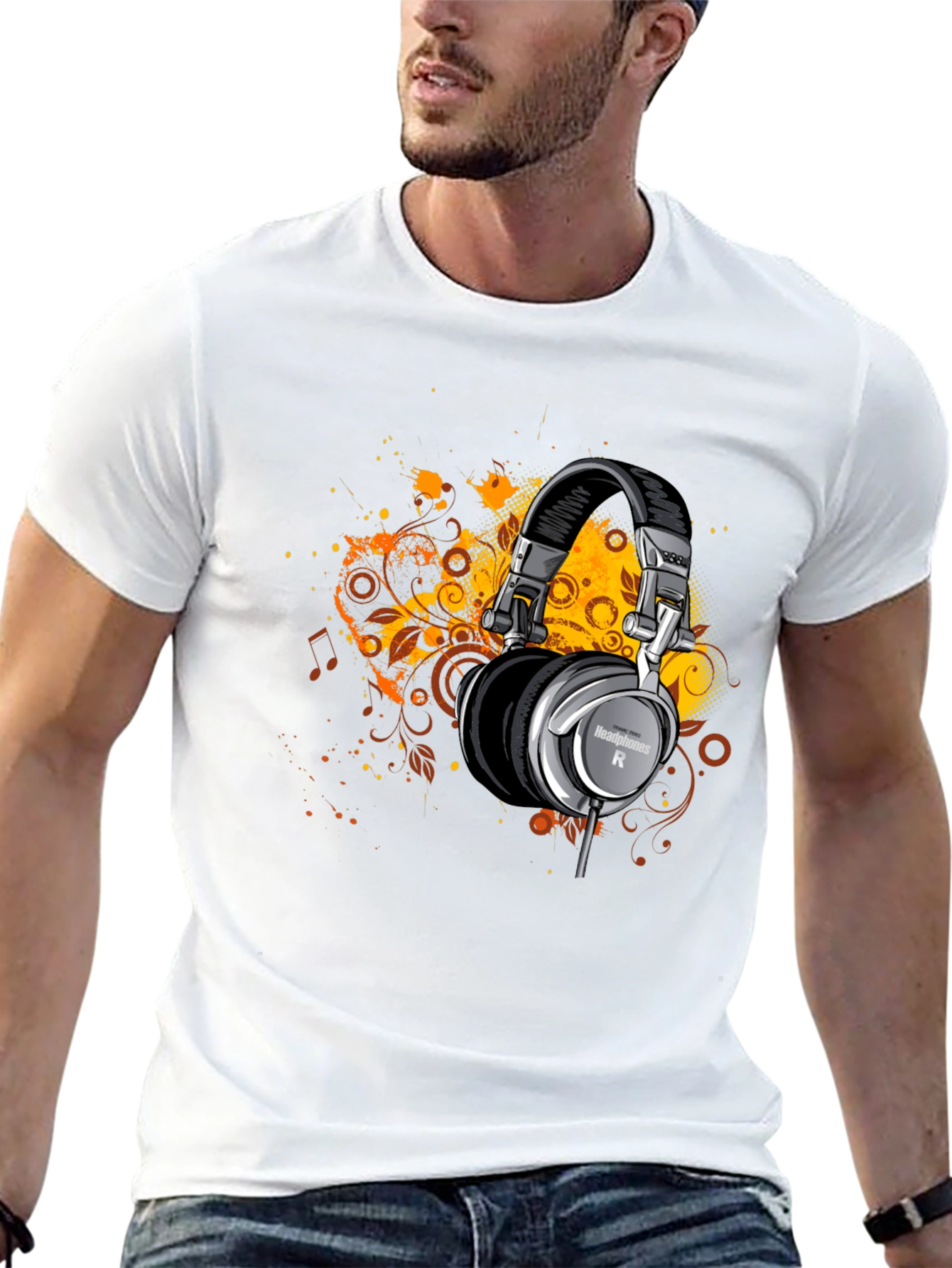 Headphones Graphic Print Black T-Shirt