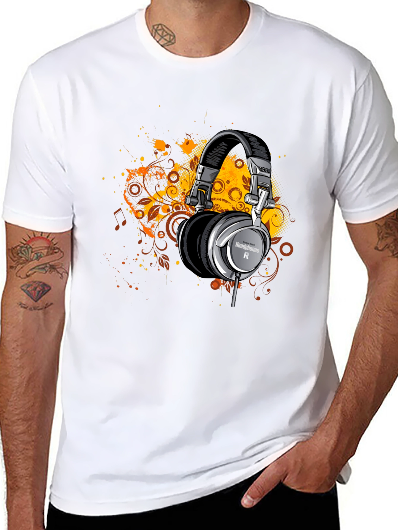 Headphones Graphic Print Black T-Shirt