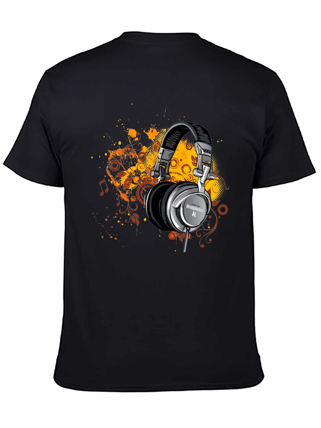 Headphones Graphic Print Black T-Shirt