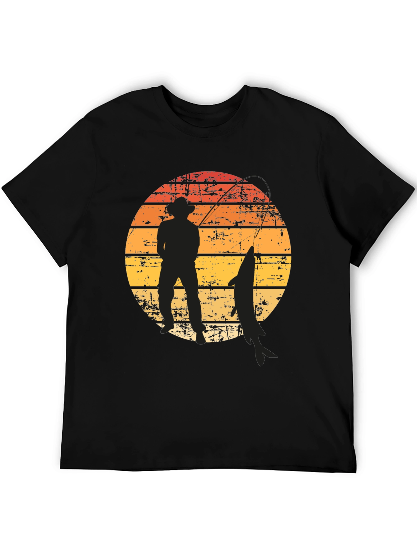 Fisherman Silhouette Graphic Tee - Sunset Design