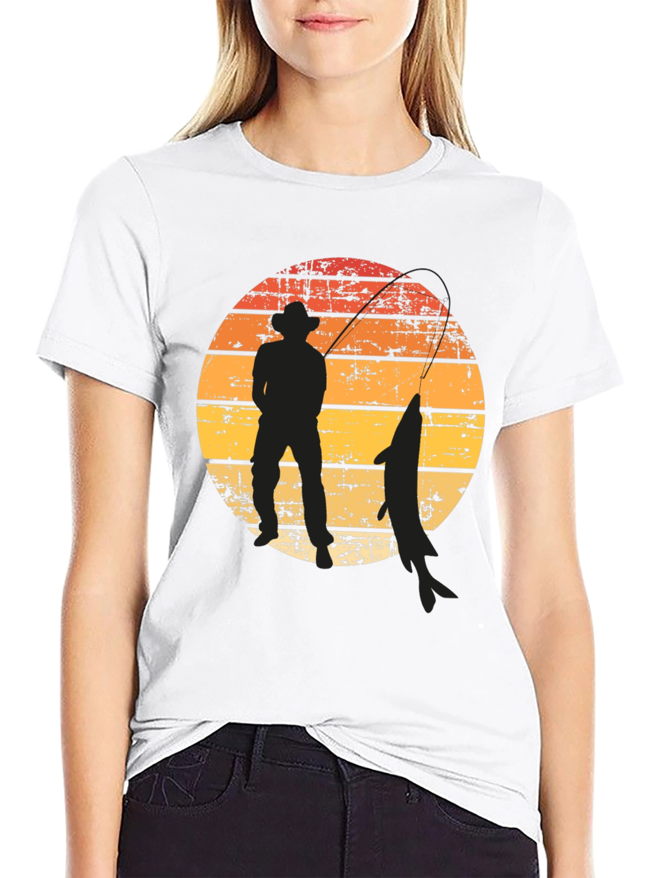 Fisherman Silhouette Graphic Tee - Sunset Design