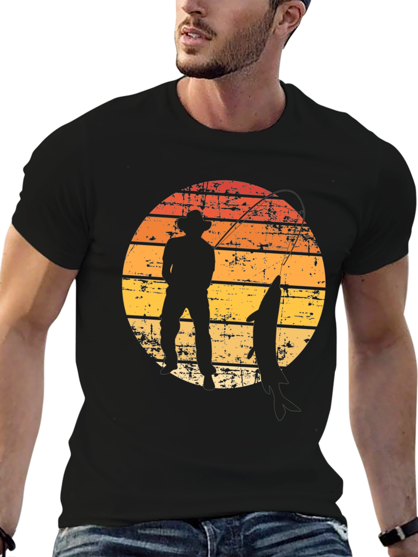 Fisherman Silhouette Graphic Tee - Sunset Design
